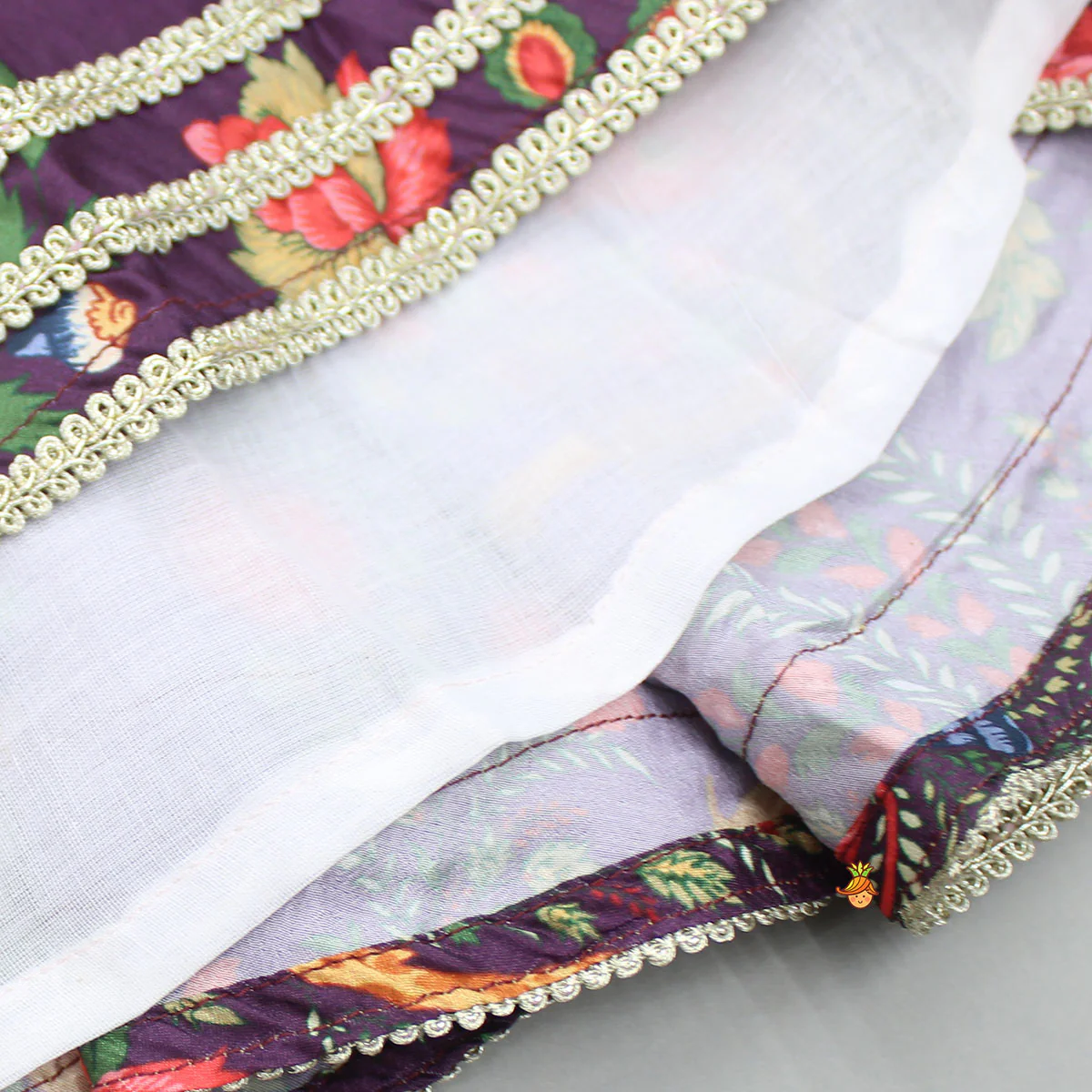 Purple Floral Printed Strappy Top With Lehenga And Dupatta - Image 7