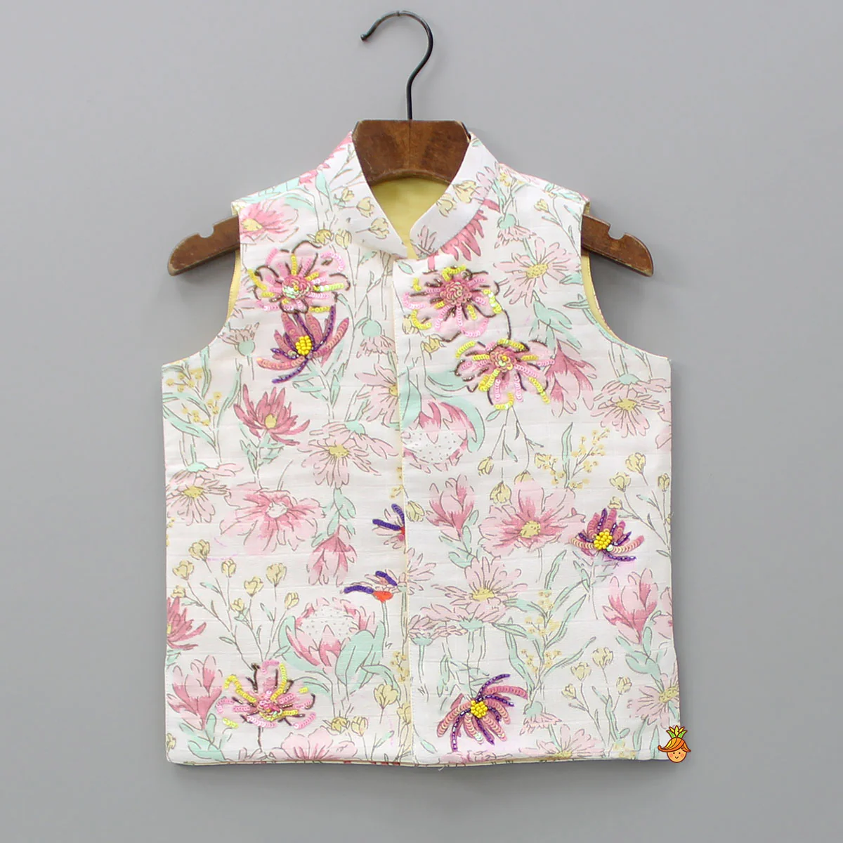 Purple Kurta And Floral Printed Jacket With Pyjama - Image 6