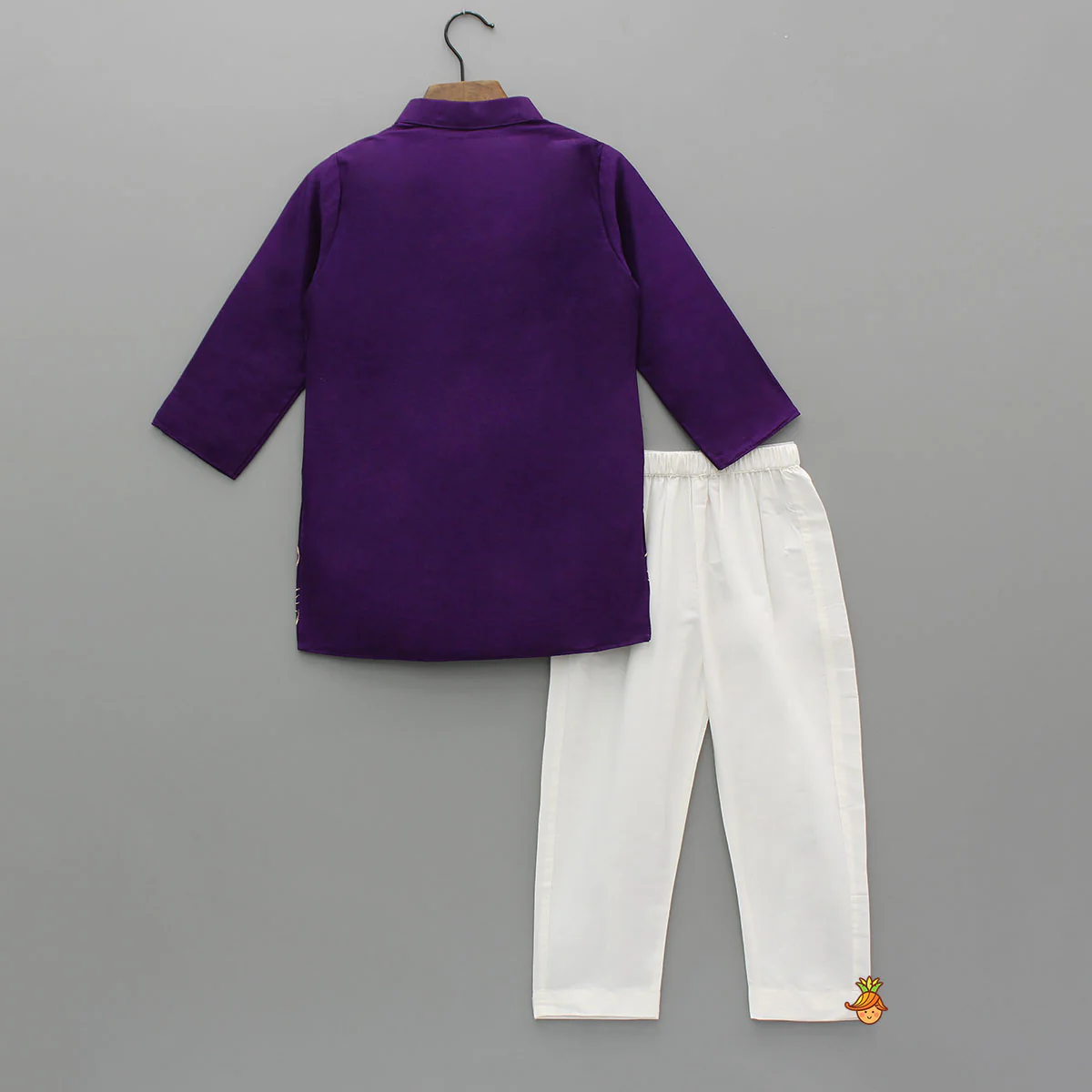 Purple Leaf Embroidered Kurta With Pyjama - Image 2