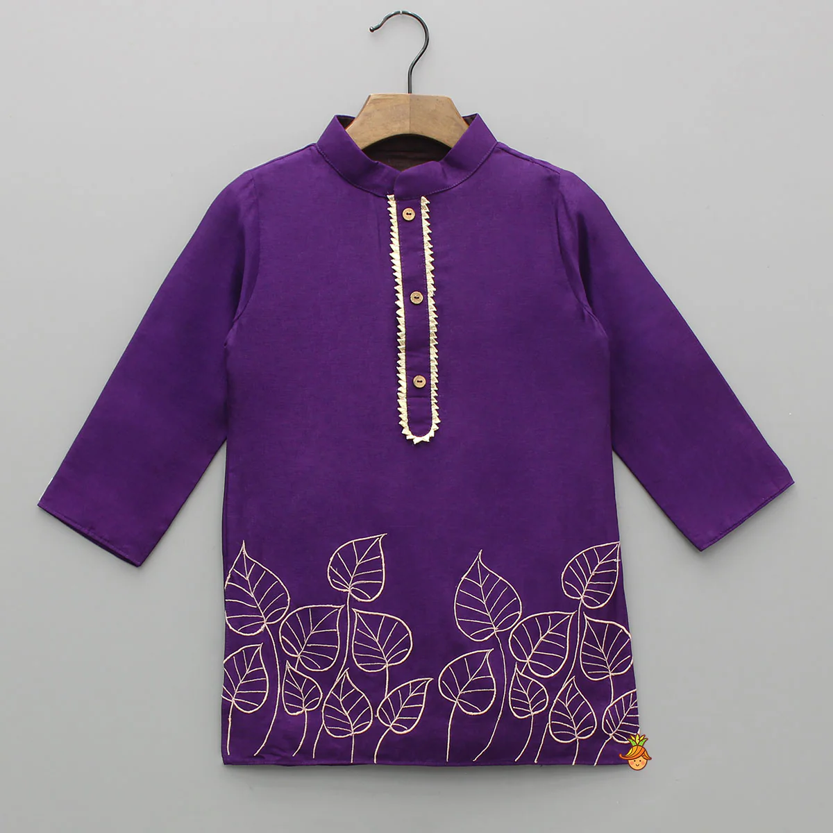 Purple Leaf Embroidered Kurta With Pyjama - Image 3