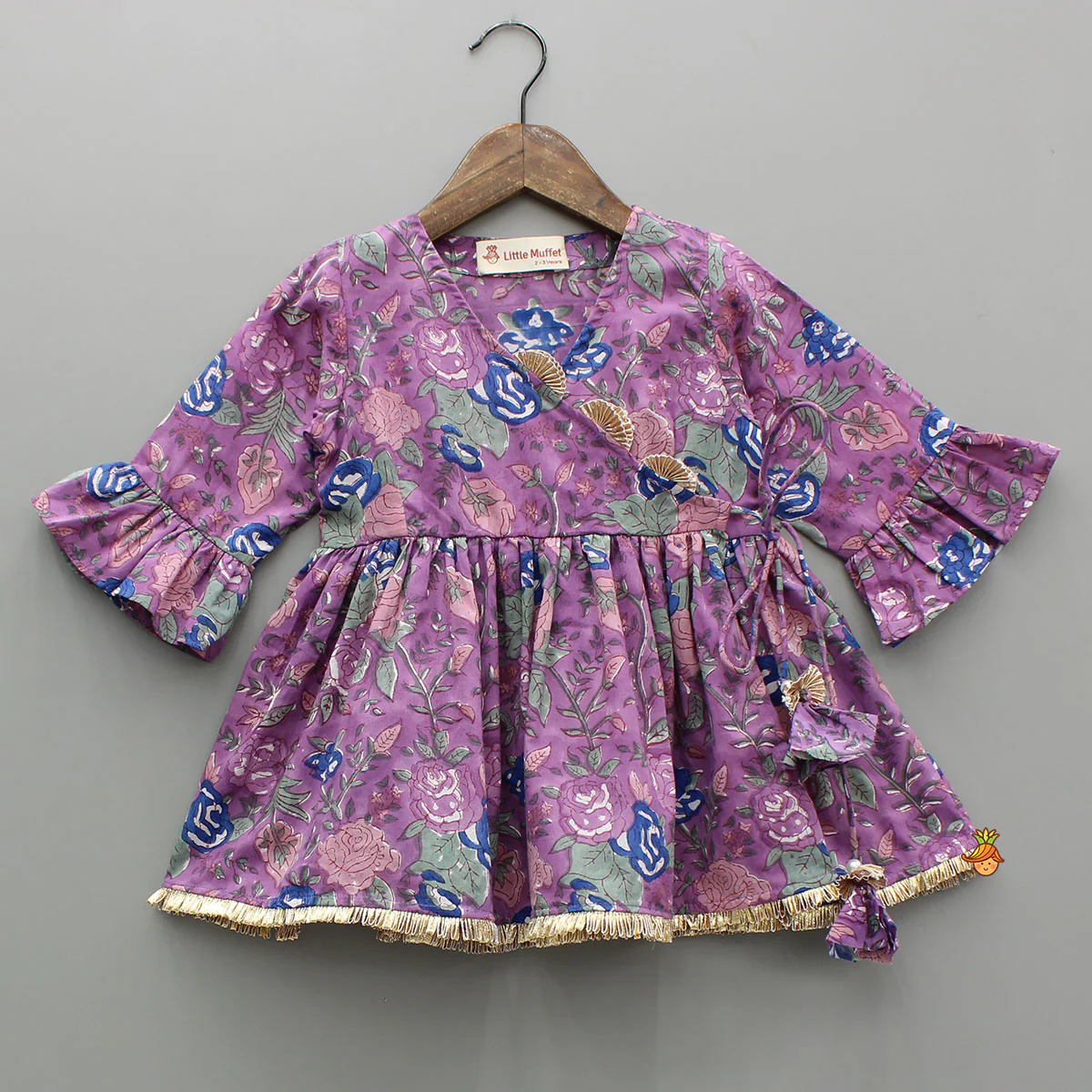 Purple Multicolour Printed Angarkha Style Kurti And Sharara - Image 3