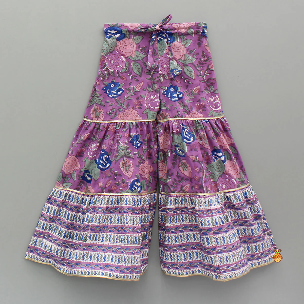 Purple Multicolour Printed Angarkha Style Kurti And Sharara - Image 4