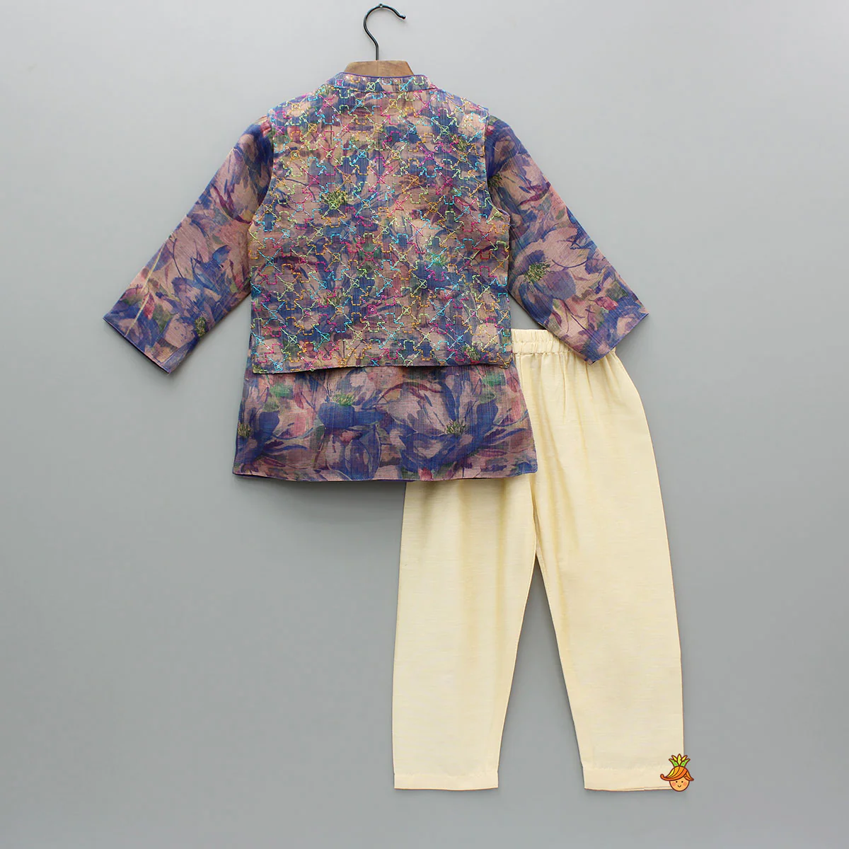 Purple Multicolour Printed Kurta With Embroidered Jacket And Pyjama - Image 2