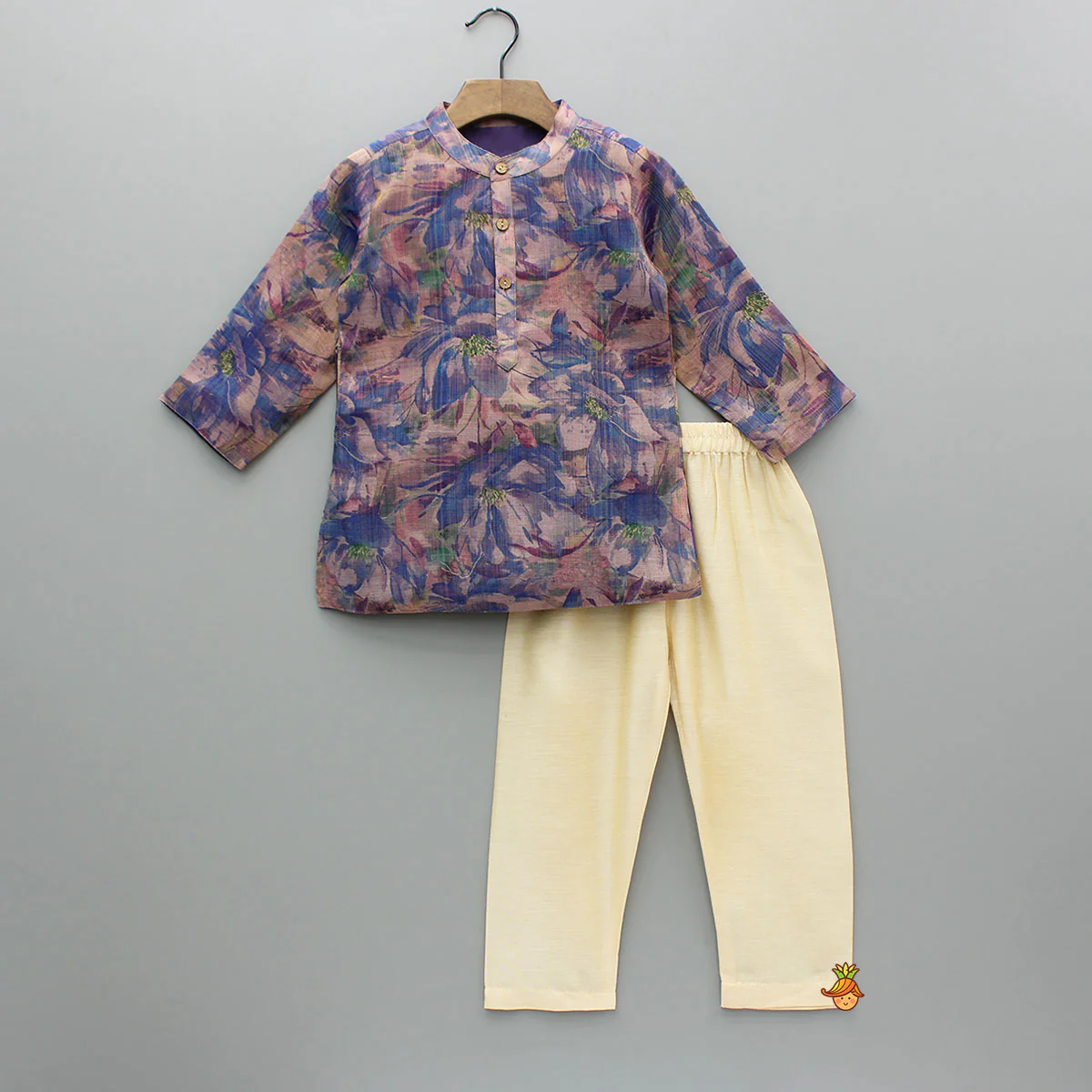 Purple Multicolour Printed Kurta With Embroidered Jacket And Pyjama - Image 3