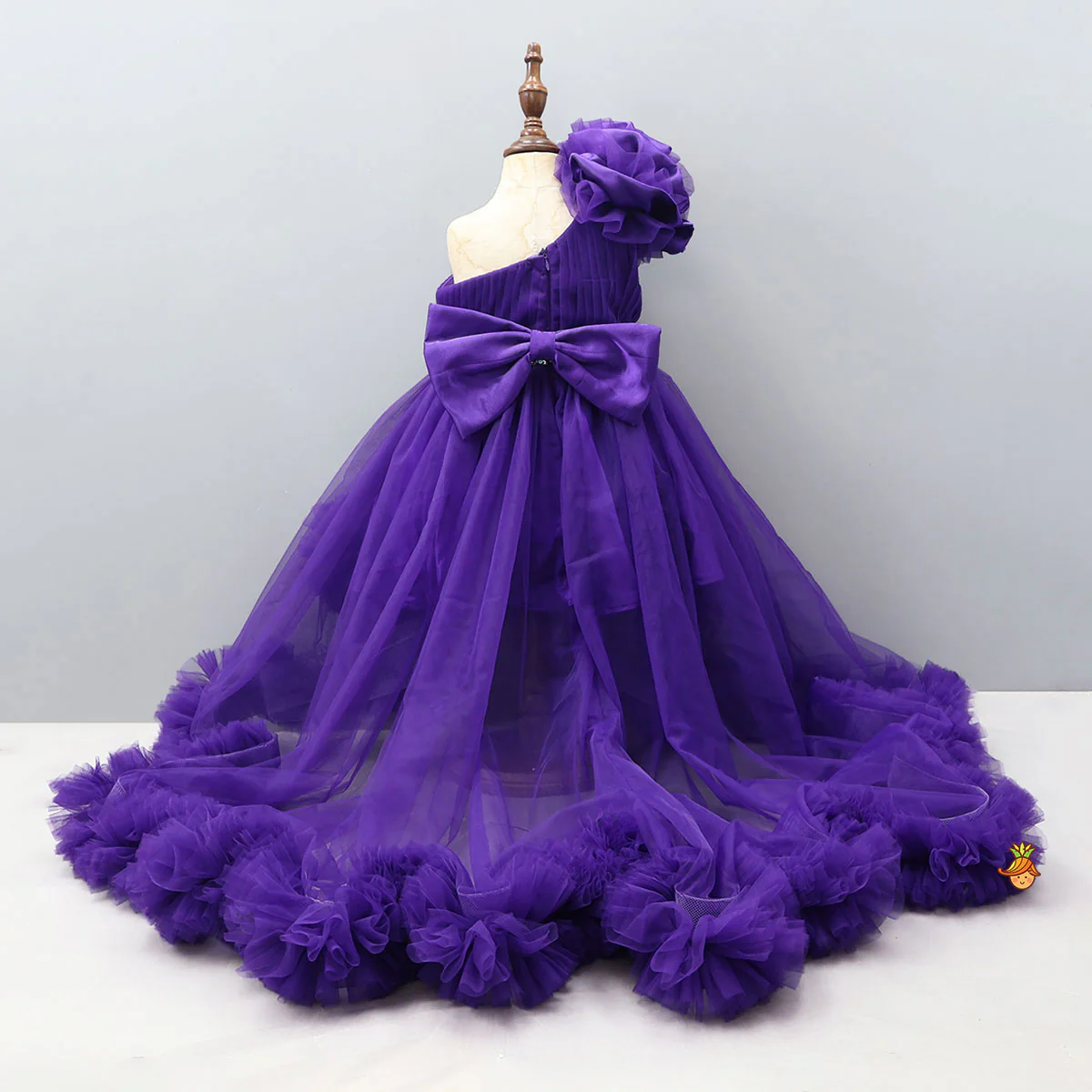 Purple One Shoulder High Low Dress With Matching Hair Clip And Detachable Bow - Image 2