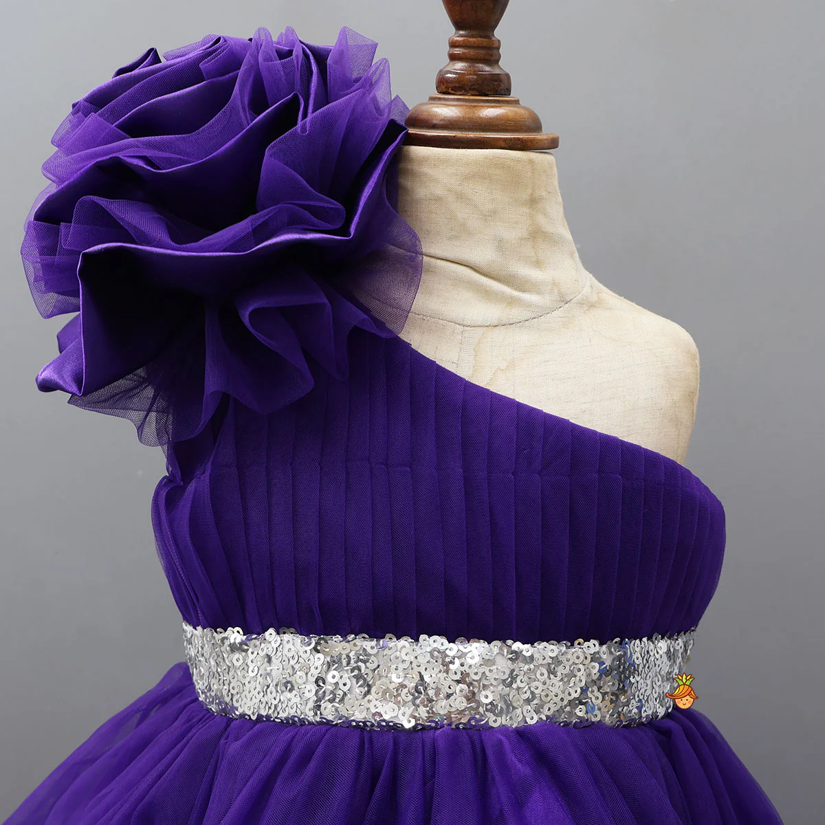 Purple One Shoulder High Low Dress With Matching Hair Clip And Detachable Bow - Image 5