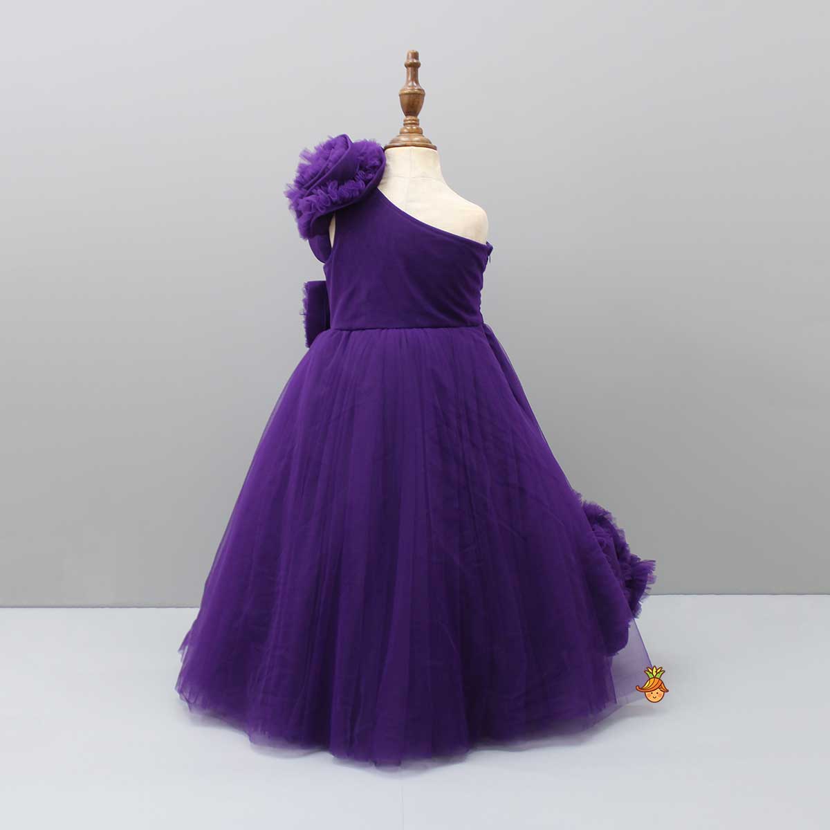 Purple One Shoulder Ruffle Net Gown - Image 2