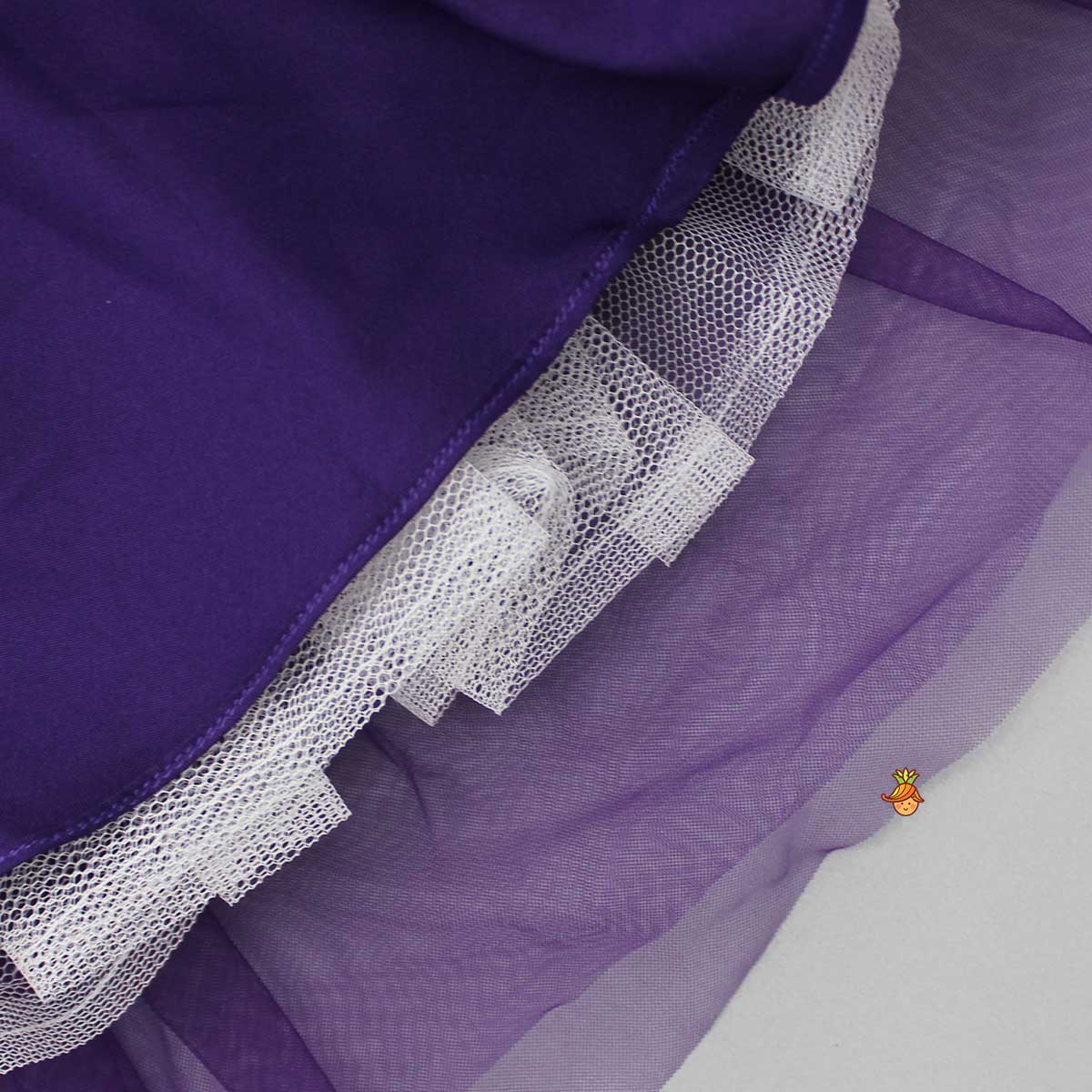 Purple One Shoulder Ruffle Net Gown - Image 4