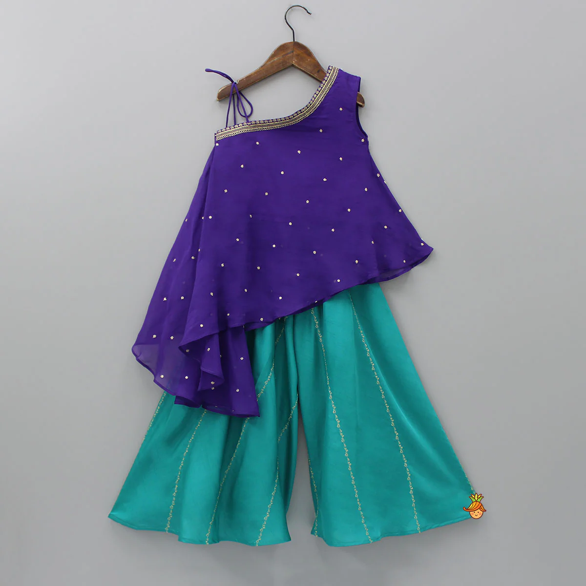 Purple One Shoulder Stylish Kurti And Flared Palazzo - Image 2