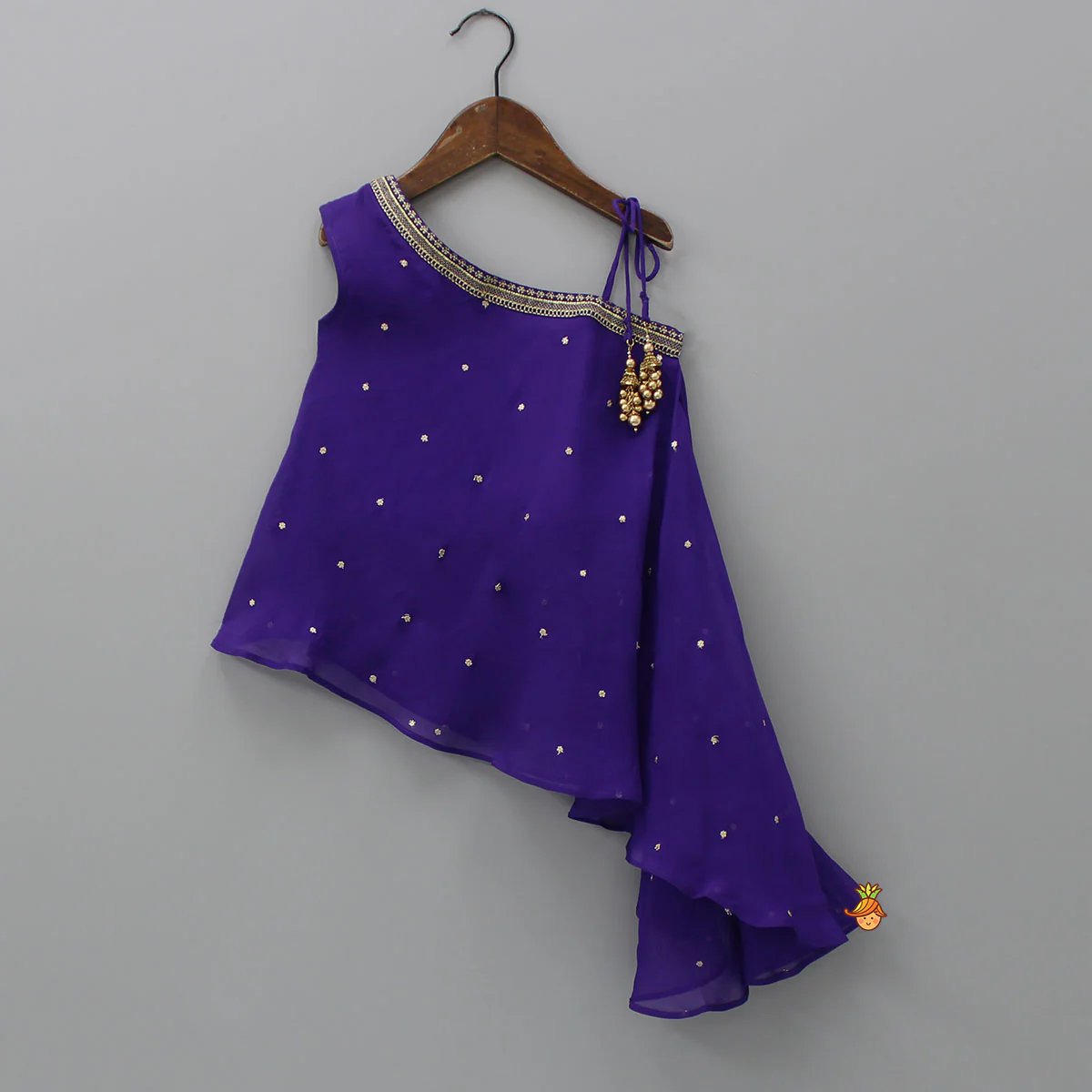 Purple One Shoulder Stylish Kurti And Flared Palazzo - Image 3