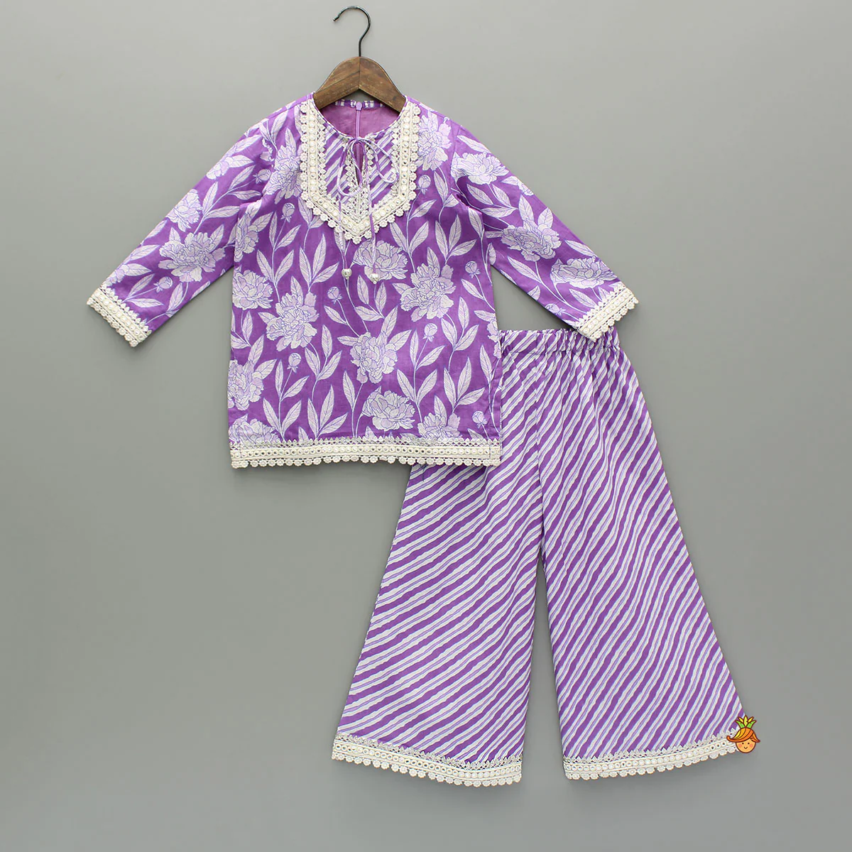 Purple Printed Kurti And Palazzo With Dupatta - Image 3