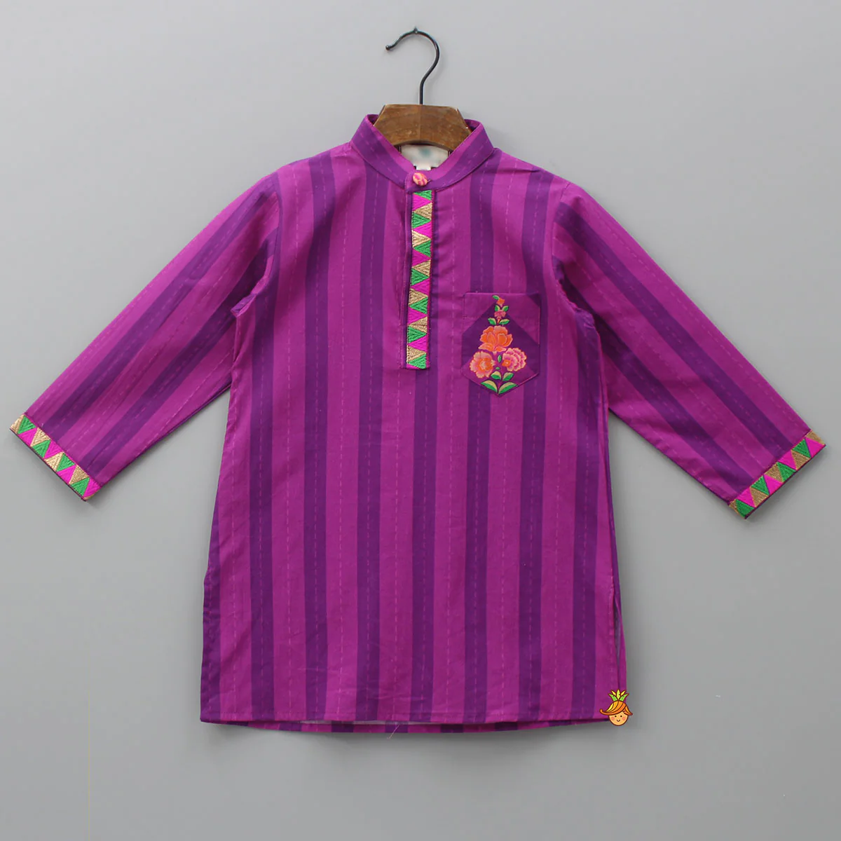Purple Stripe Kurta And Checks Printed Churidar - Image 3