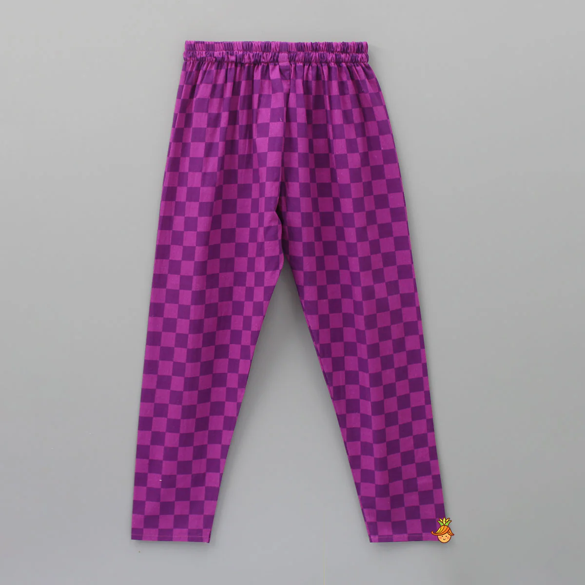 Purple Stripe Kurta And Checks Printed Churidar - Image 4