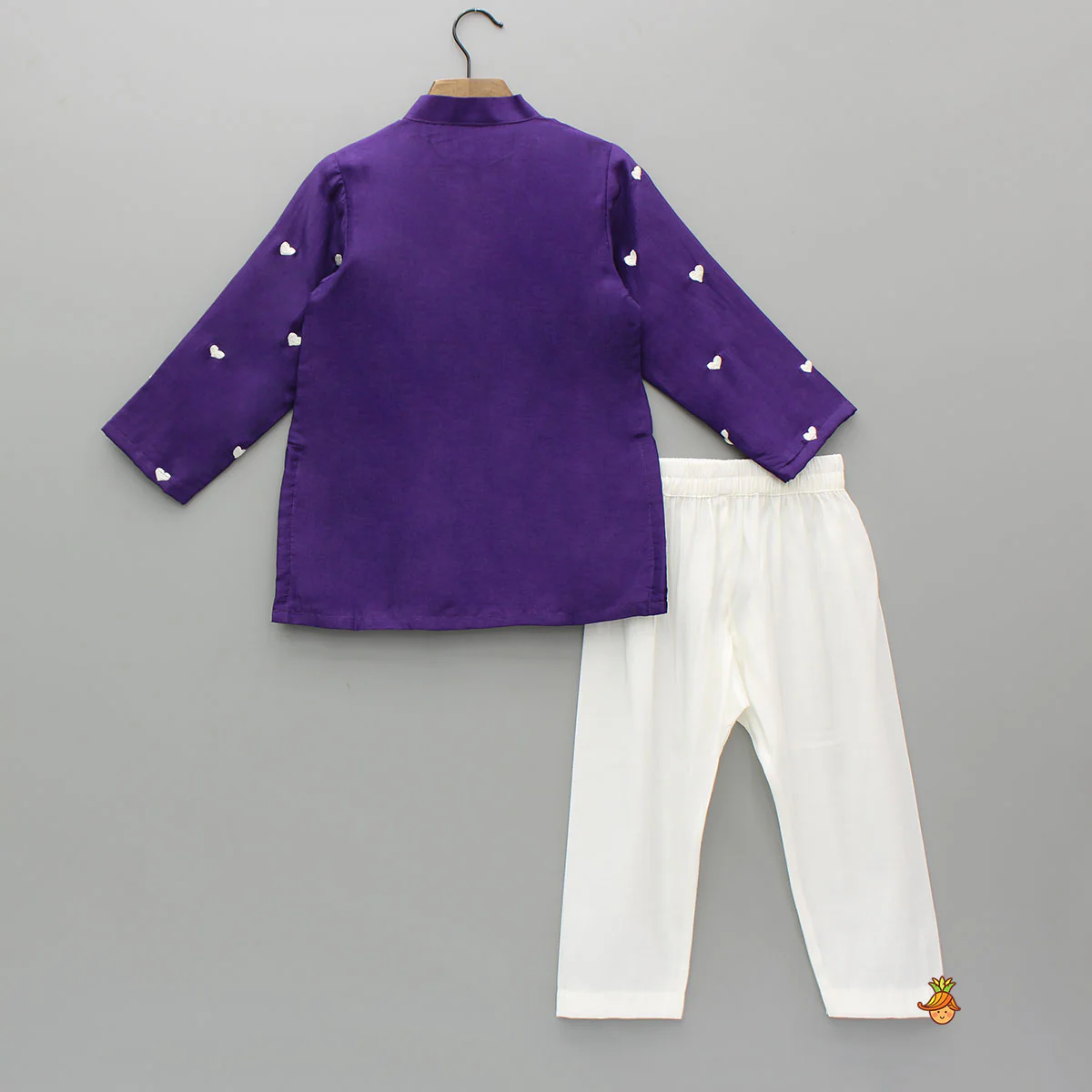 Purple Thread Embroidered Kurta With Off White Pyjama - Image 2