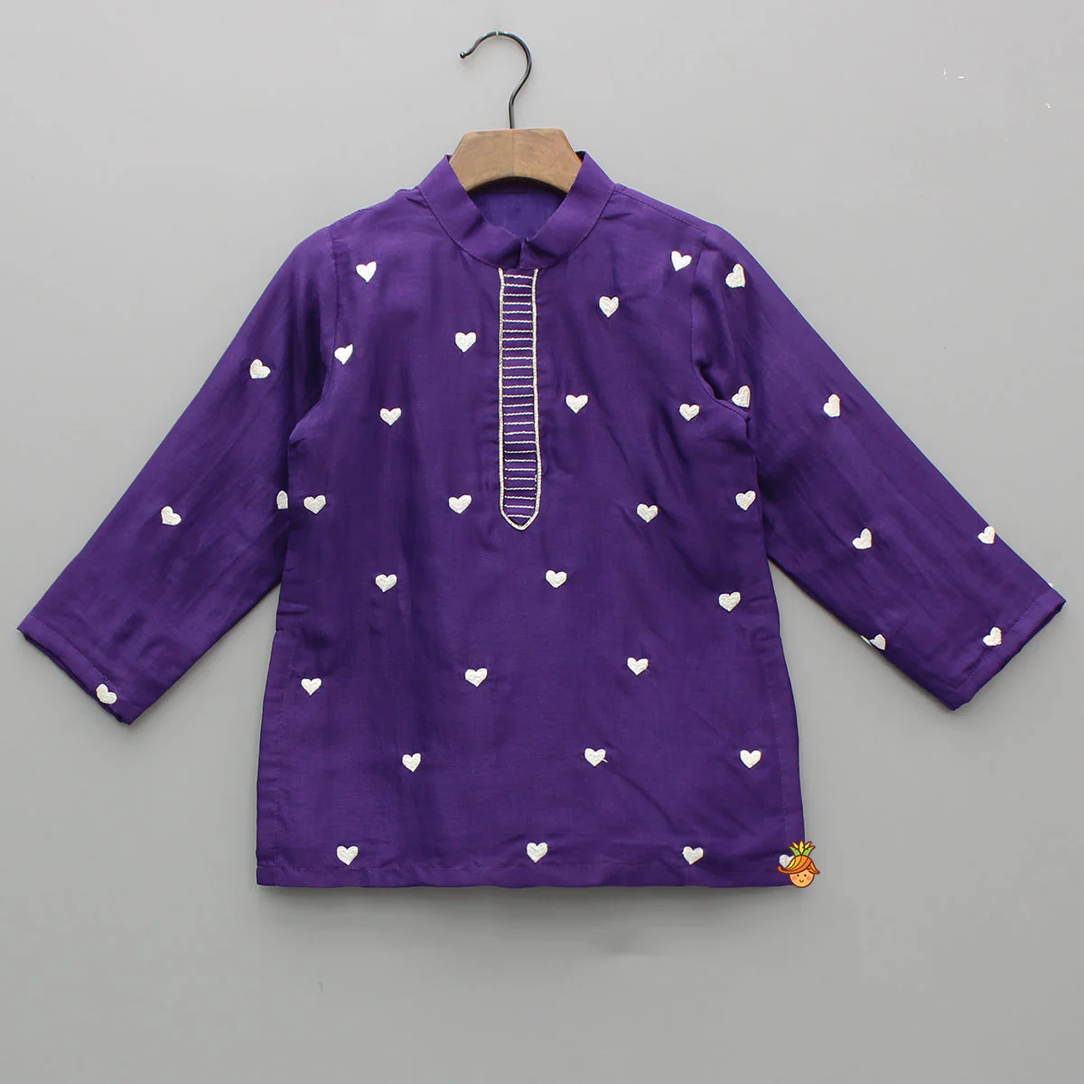 Purple Thread Embroidered Kurta With Off White Pyjama - Image 3