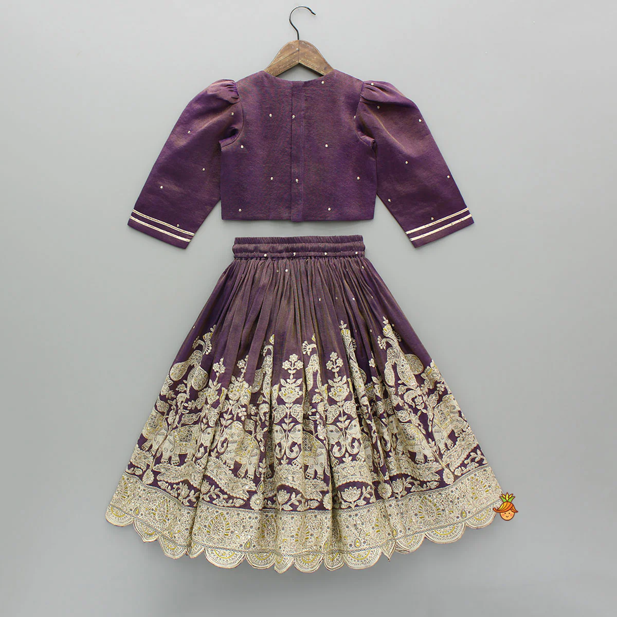 Purple Yoke-Embroidered Shimmery Top And Lehenga With Dupatta - Image 2
