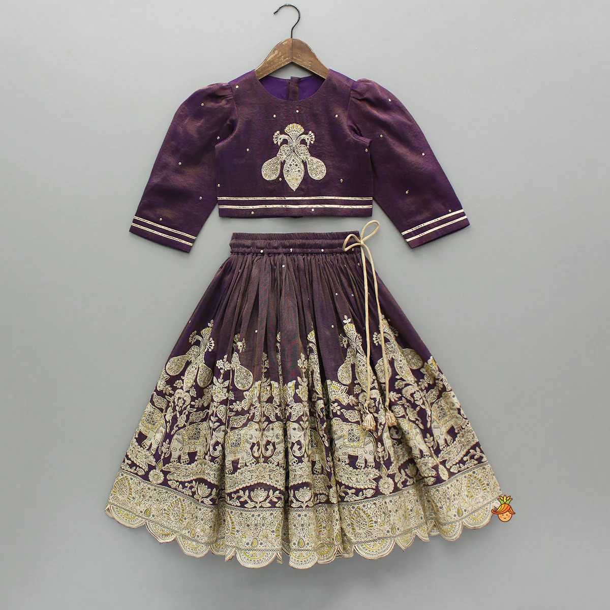Purple Yoke-Embroidered Shimmery Top And Lehenga With Dupatta - Image 3