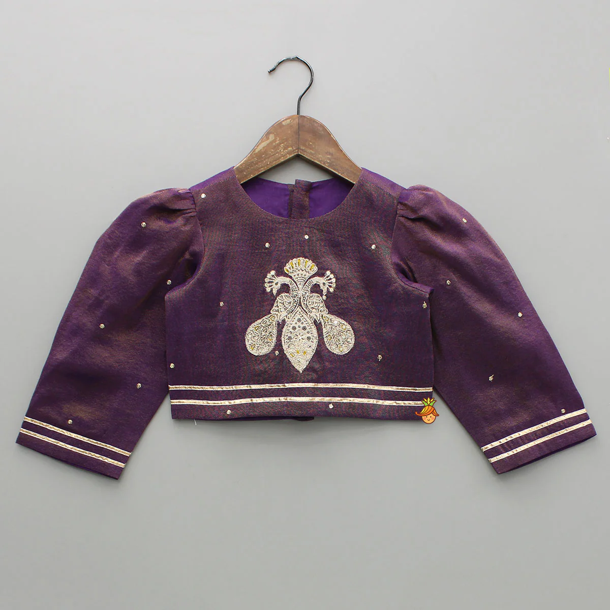 Purple Yoke-Embroidered Shimmery Top And Lehenga With Dupatta - Image 4