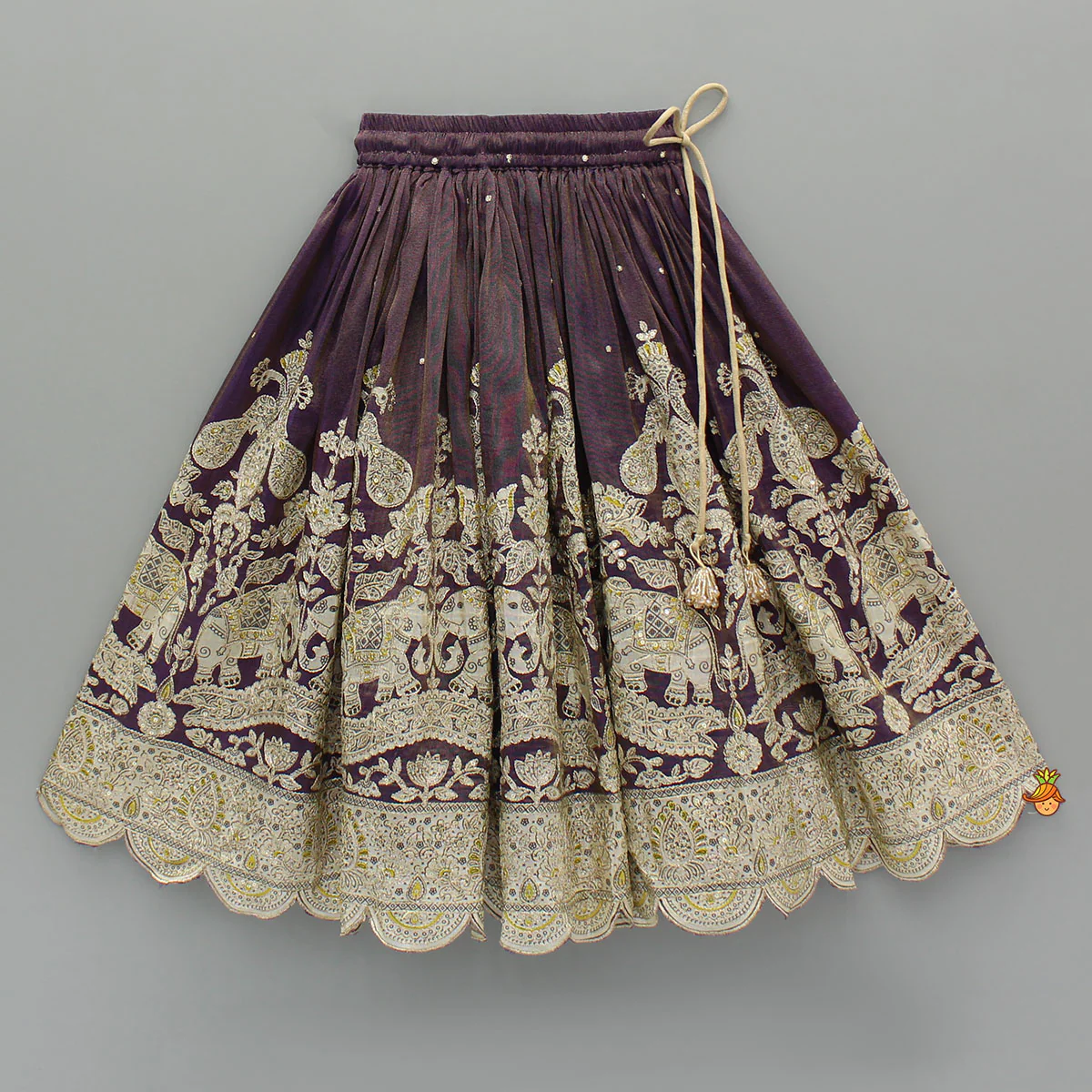 Purple Yoke-Embroidered Shimmery Top And Lehenga With Dupatta - Image 5