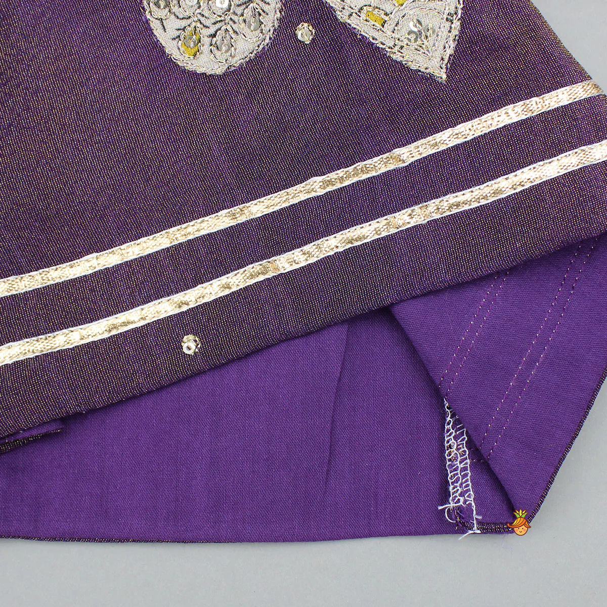 Purple Yoke-Embroidered Shimmery Top And Lehenga With Dupatta - Image 6