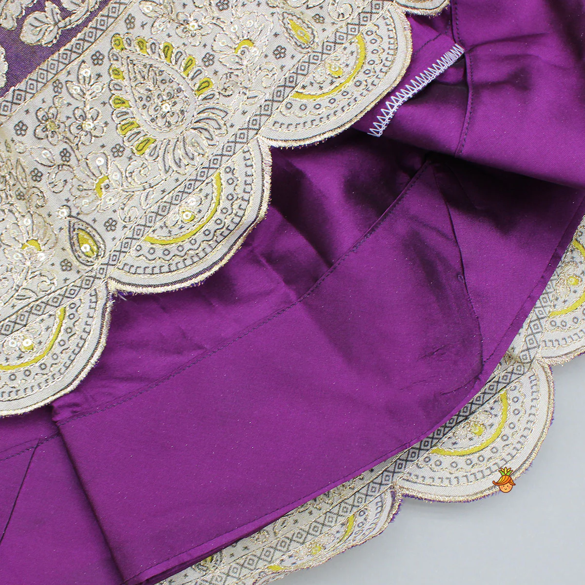 Purple Yoke-Embroidered Shimmery Top And Lehenga With Dupatta - Image 7