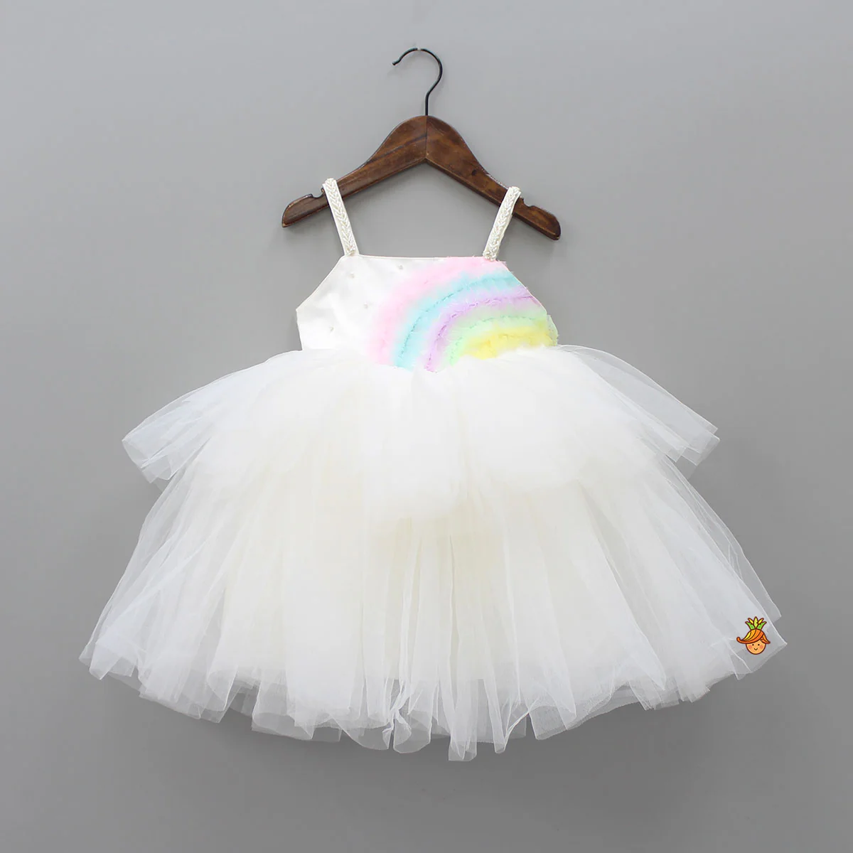 Rainbow and Pearl Detailed White Party Dress - Image 2