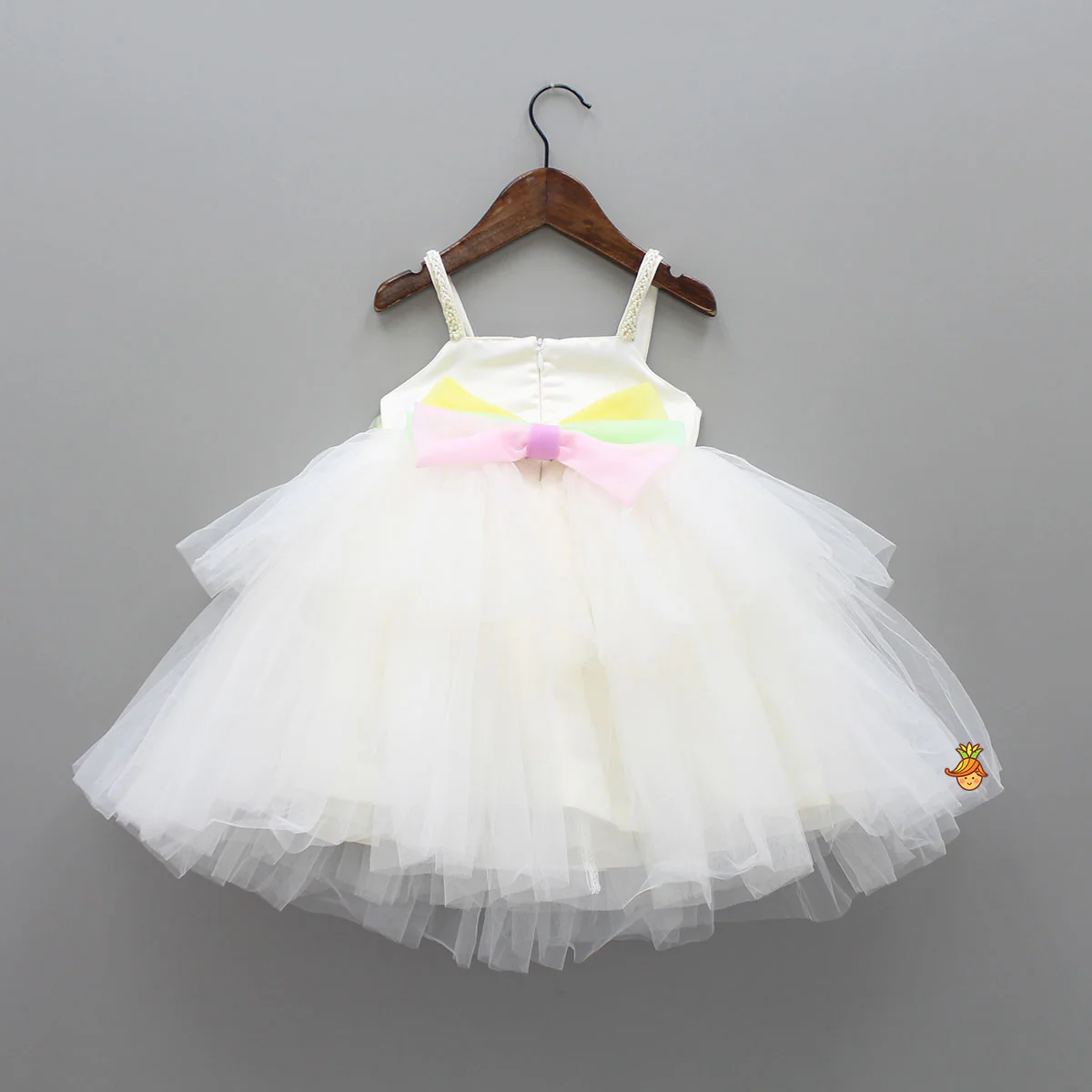 Rainbow and Pearl Detailed White Party Dress - Image 3