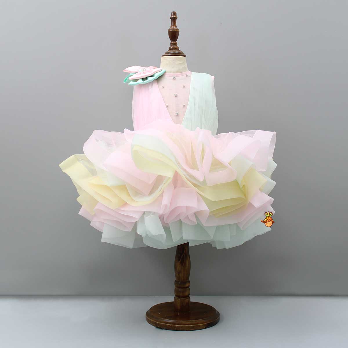 Rainbow Shaded Stone Embellished Dress With Detachable Trail - Image 3