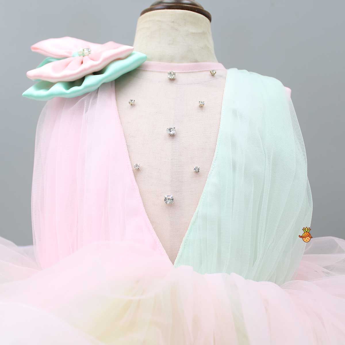 Rainbow Shaded Stone Embellished Dress With Detachable Trail - Image 4