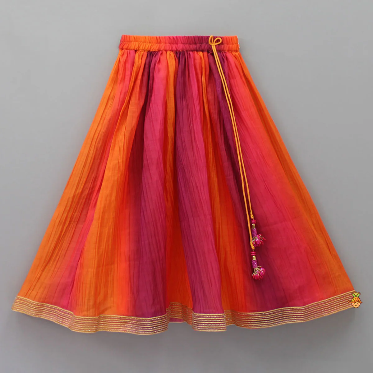 Raspberry Pink Organza Frilly Top With Colourful Shaded Lehenga - Image 4