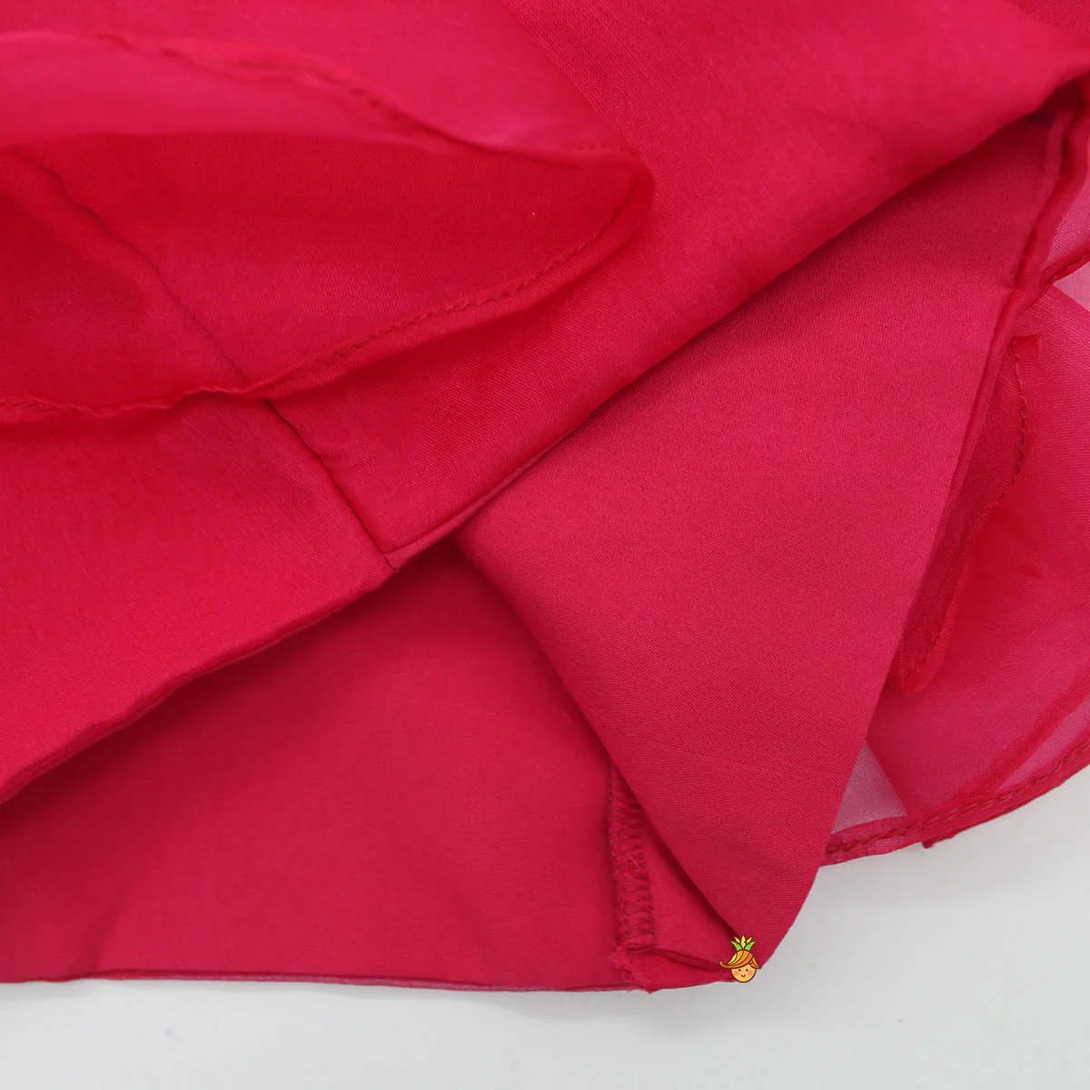 Raspberry Pink Organza Frilly Top With Colourful Shaded Lehenga - Image 5
