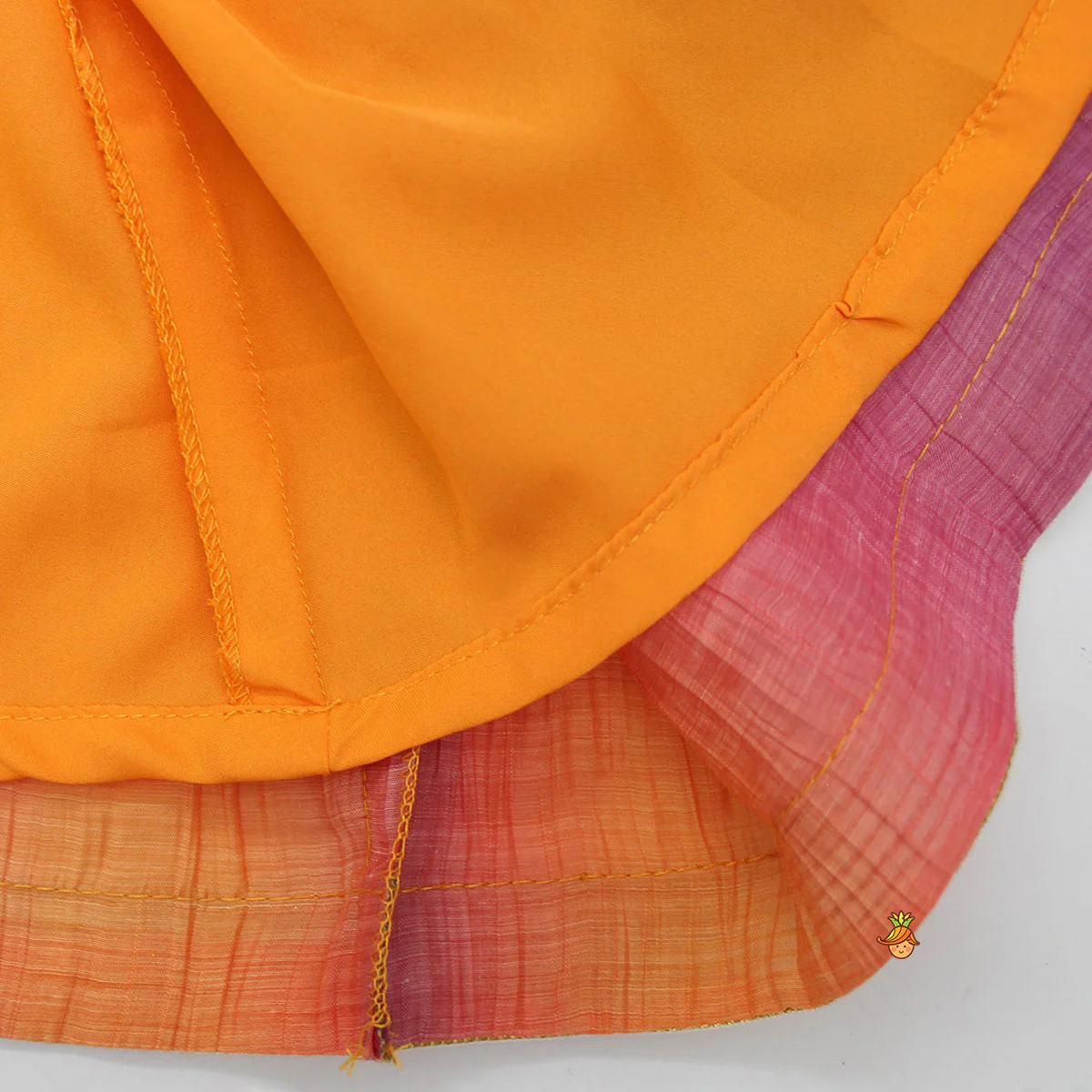 Raspberry Pink Organza Frilly Top With Colourful Shaded Lehenga - Image 6
