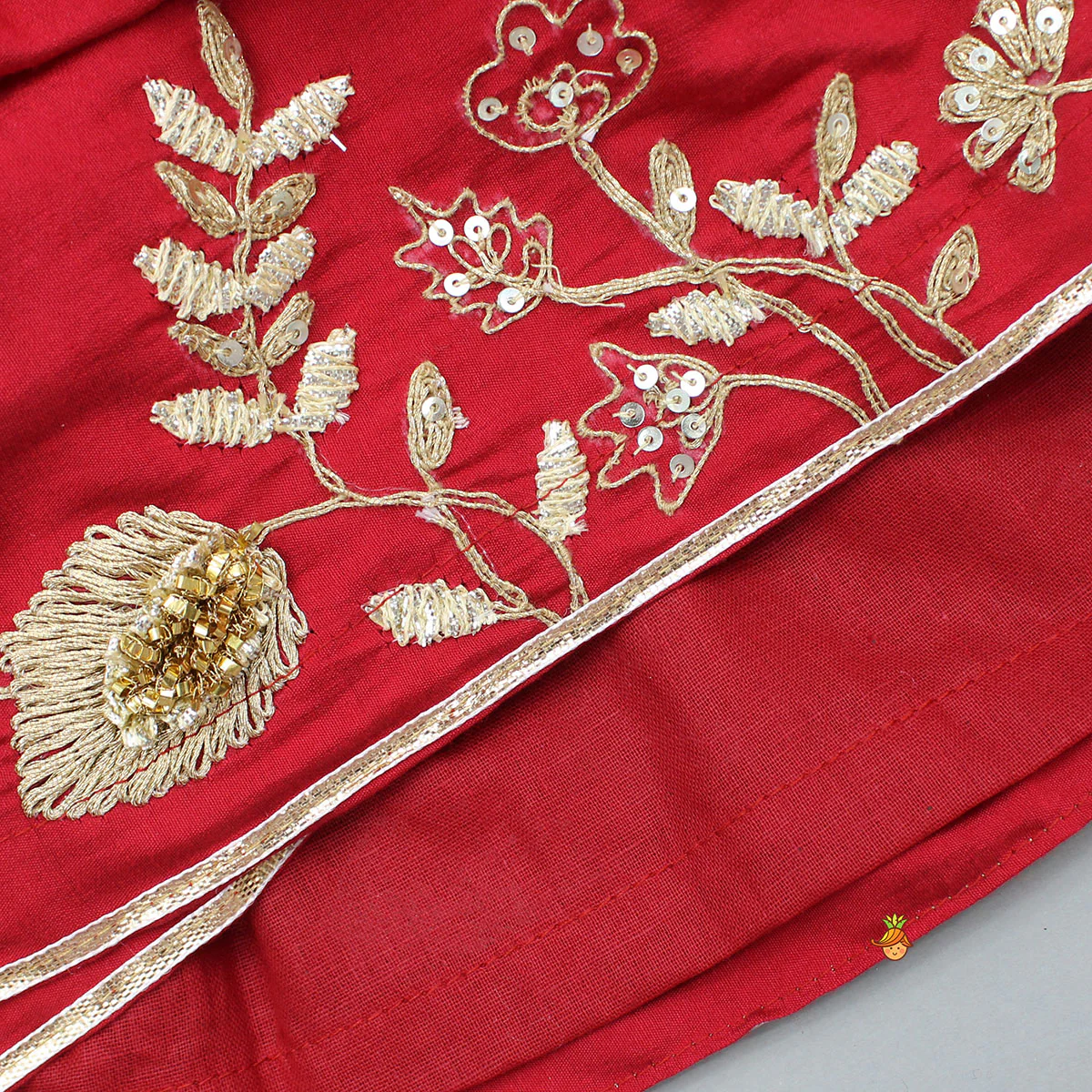 Red Angarkha Style Embroidered Peplum Kurti And Pant - Image 5