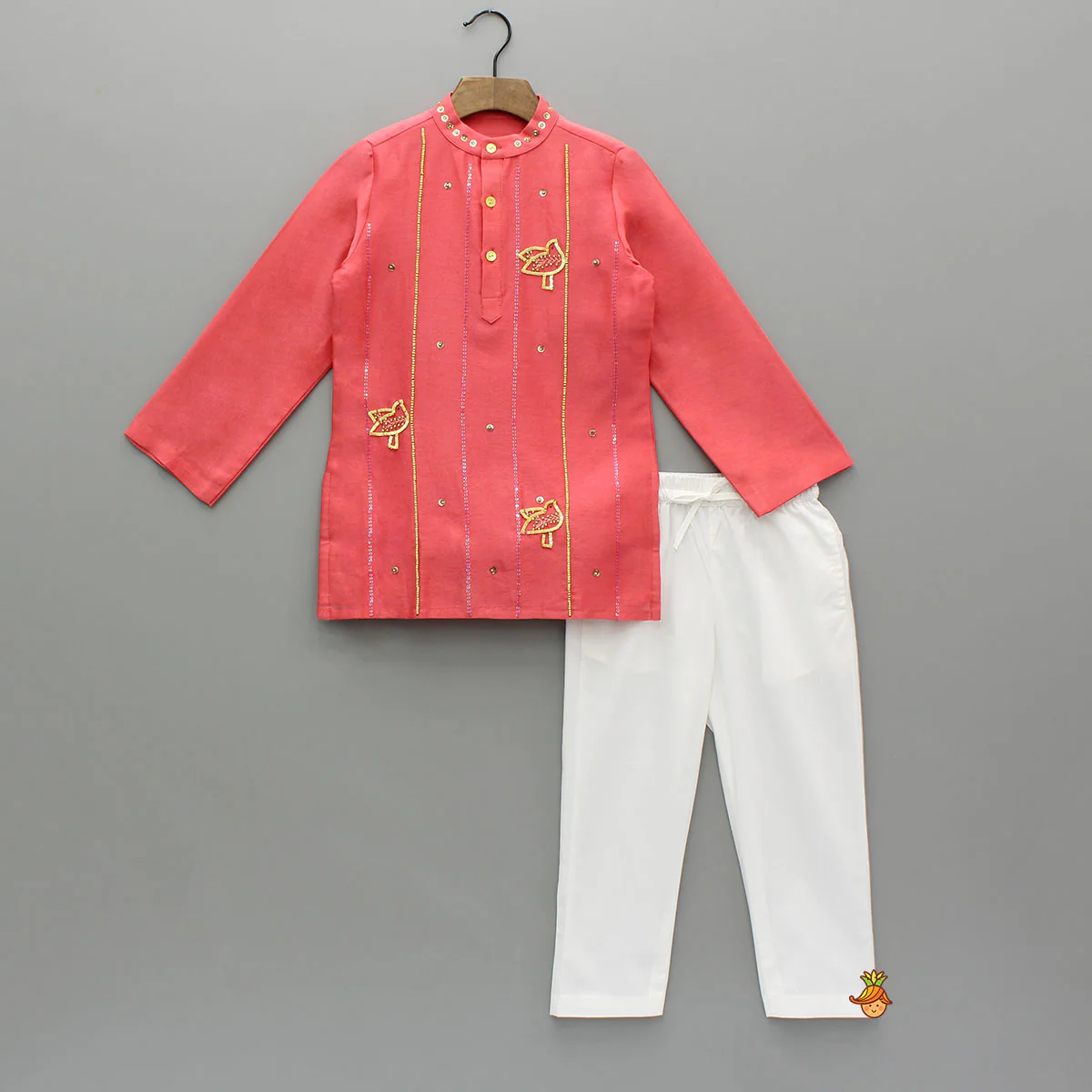 Red Bead And Sequin Embellished Kurta With Pyjama