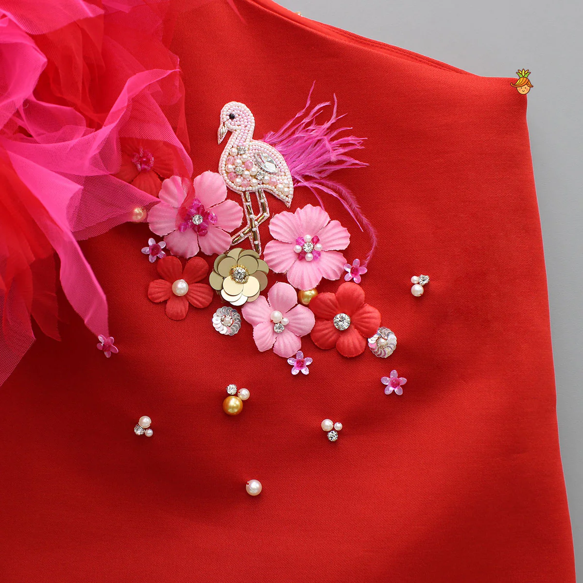 Red Embellished One Shoulder Dress - Image 3