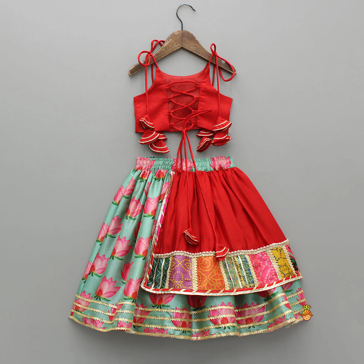 Red Embroidered Strappy Top With Lehenga And Dupatta - Image 2
