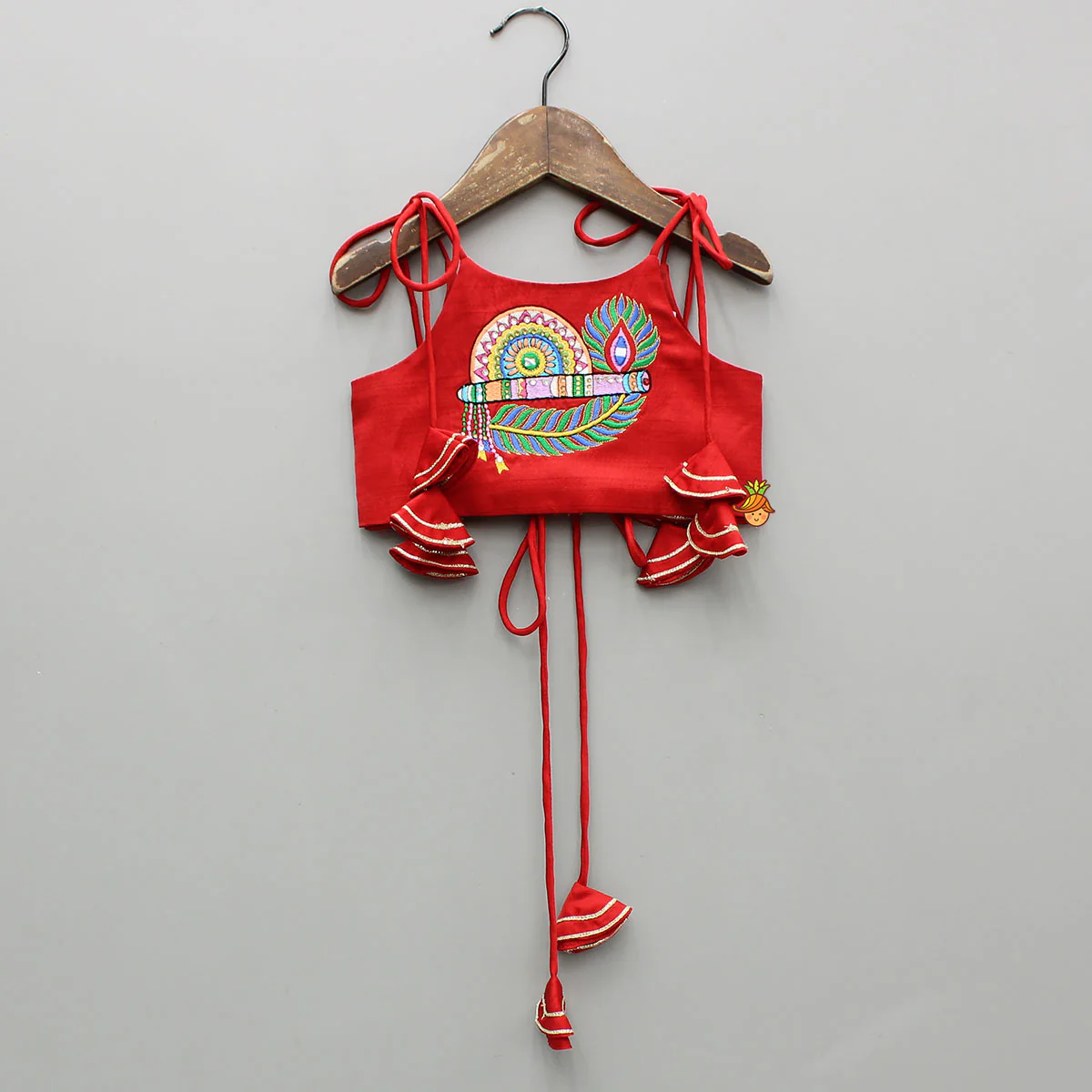 Red Embroidered Strappy Top With Lehenga And Dupatta - Image 4