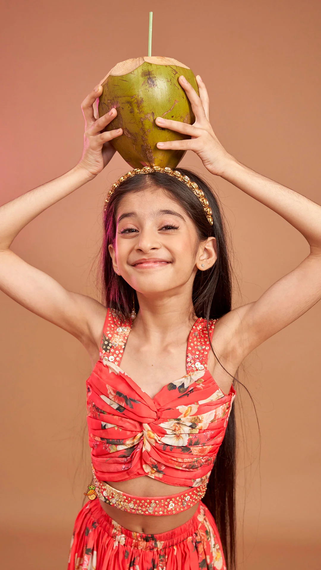 Red Floral Printed Draped Top With Flared Palazzo - Image 8