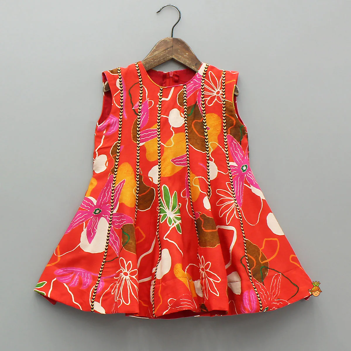 Red Floral Printed Sleeveless Kurti With Matching Pants - Image 3