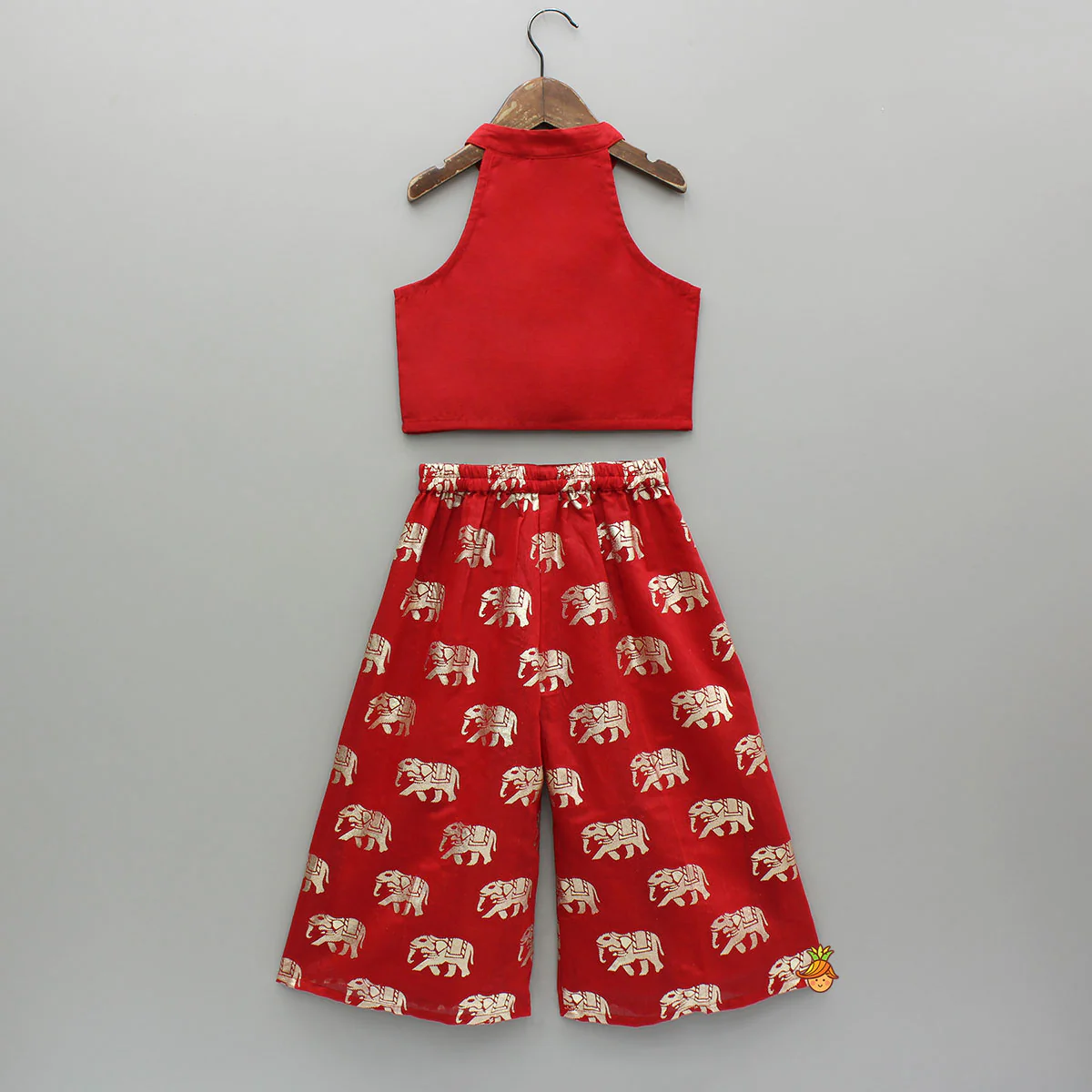 Red Halter Neck Top And Elephant Print Palazzo - Image 2