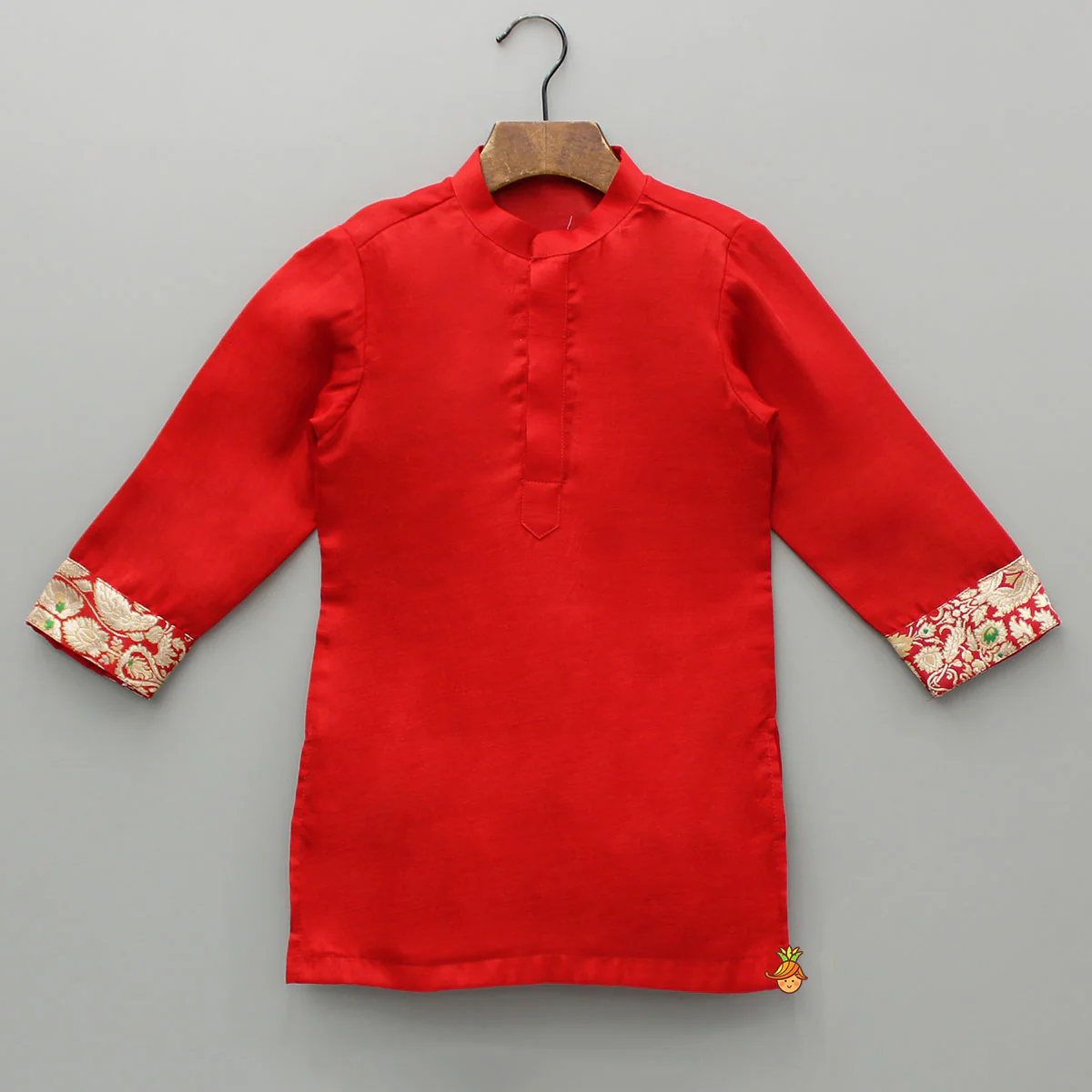 Red Kurta With Brocade Jacket And Pyjama - Image 4