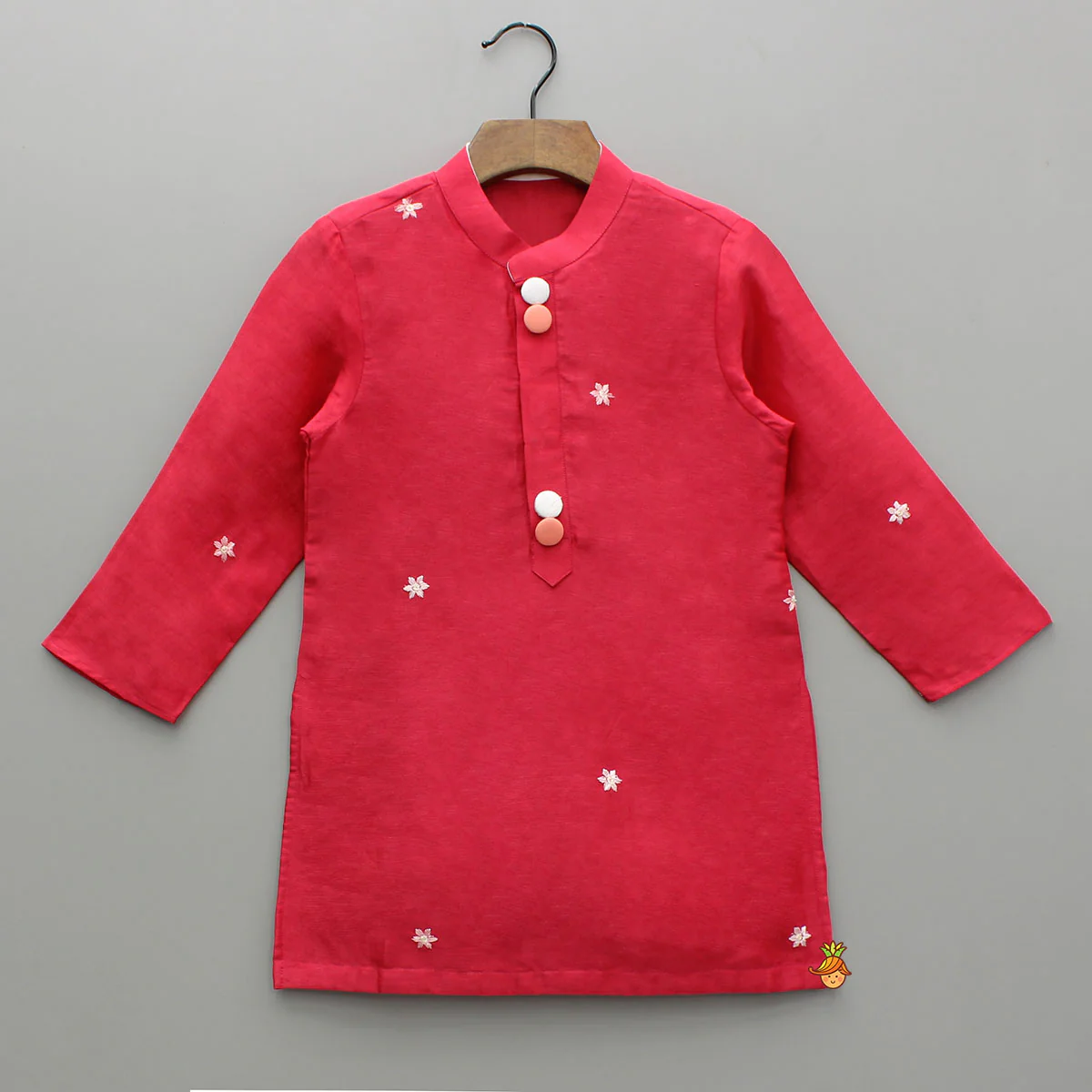 Red Kurta With Front Open Floral Embroidered Jacket And Pyjama - Image 4