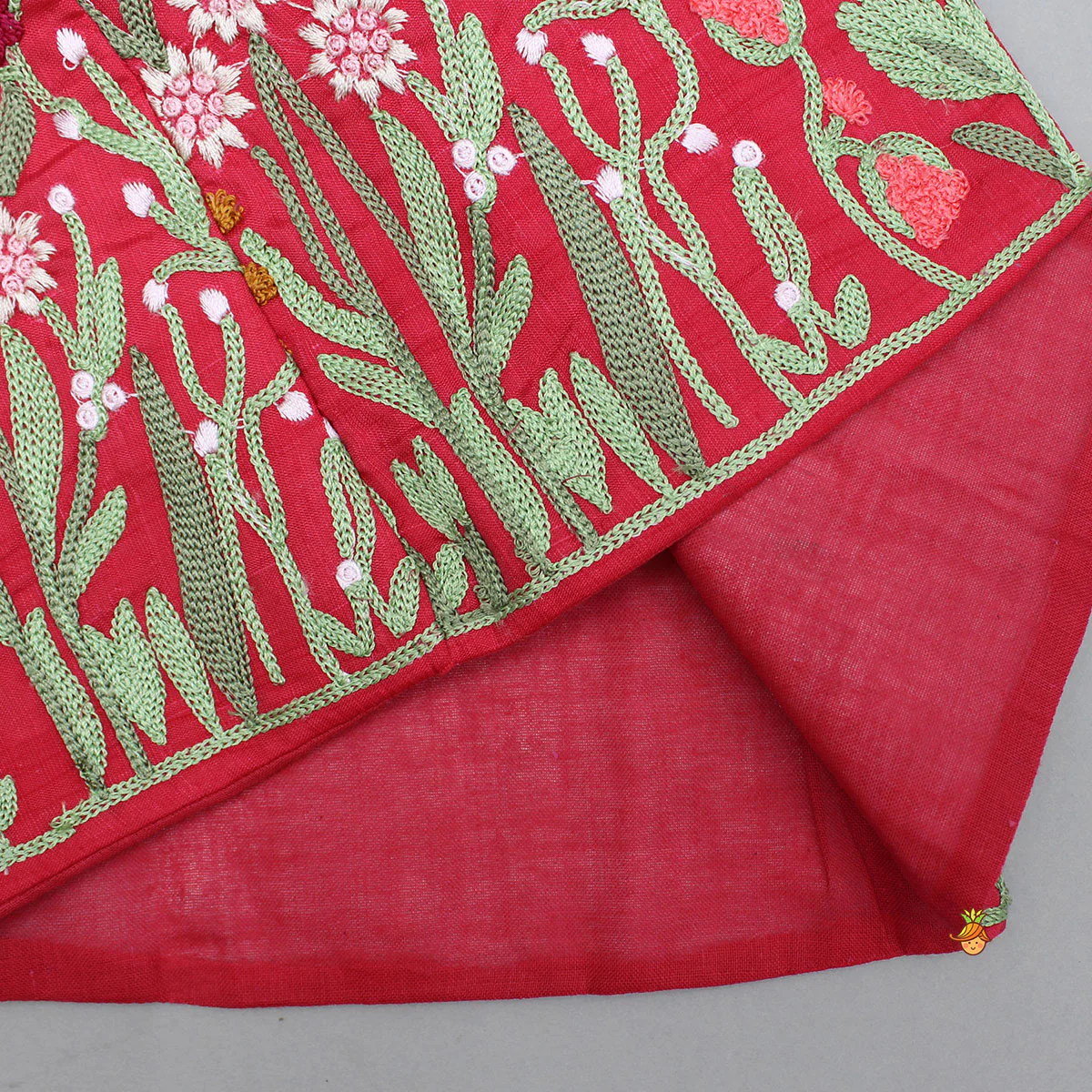 Red Kurta With Front Open Floral Embroidered Jacket And Pyjama - Image 7