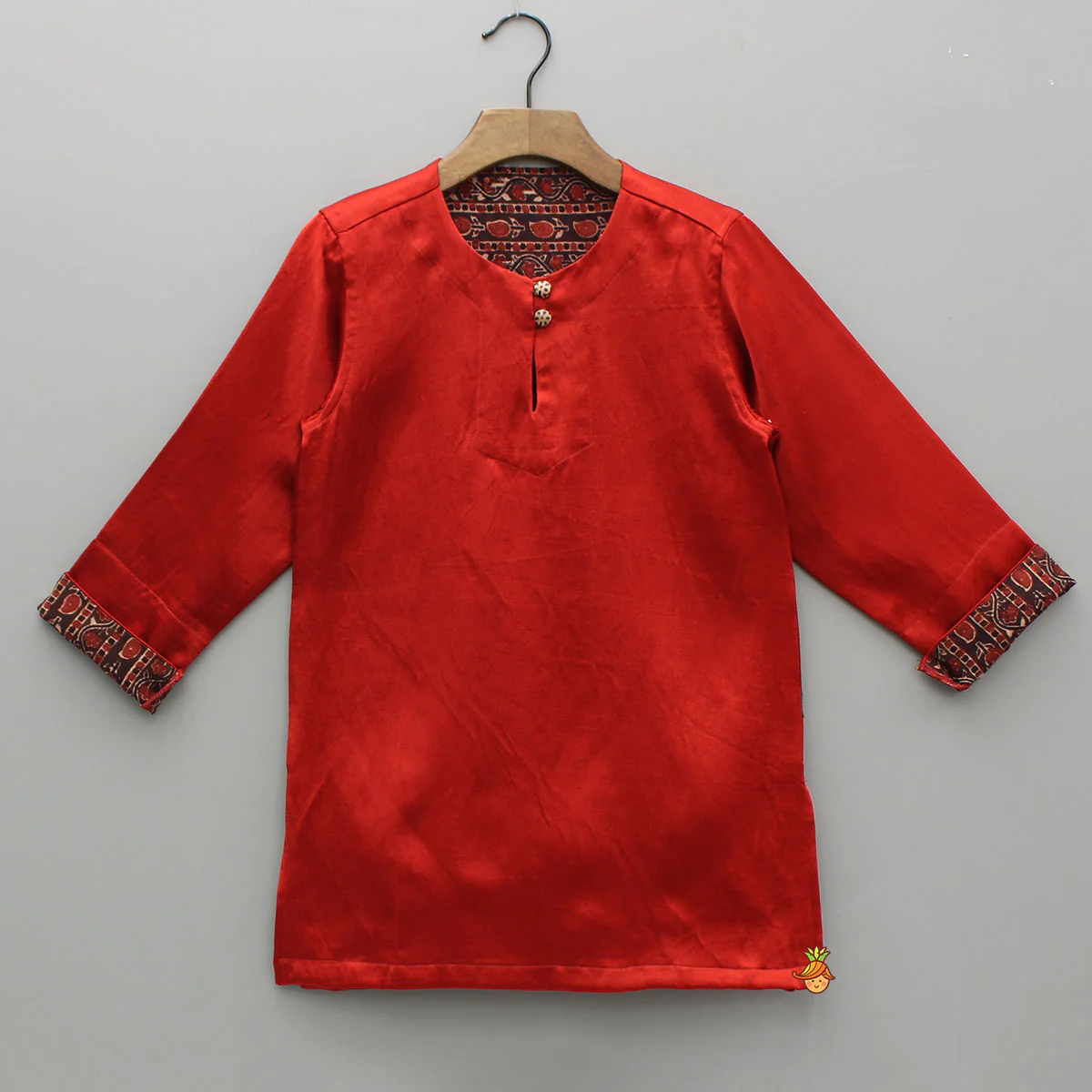 Red Kurta With Printed Jacket And Off White Pyjama - Image 4