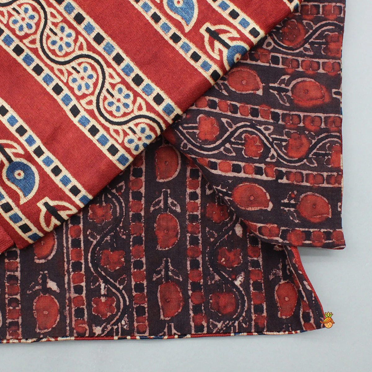 Red Kurta With Printed Jacket And Off White Pyjama - Image 8