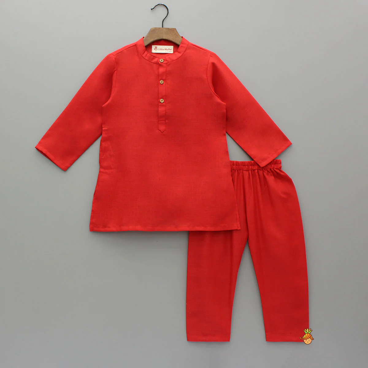 Red Kurta With Printed Multicolour Jacket And Pyjama - Image 3