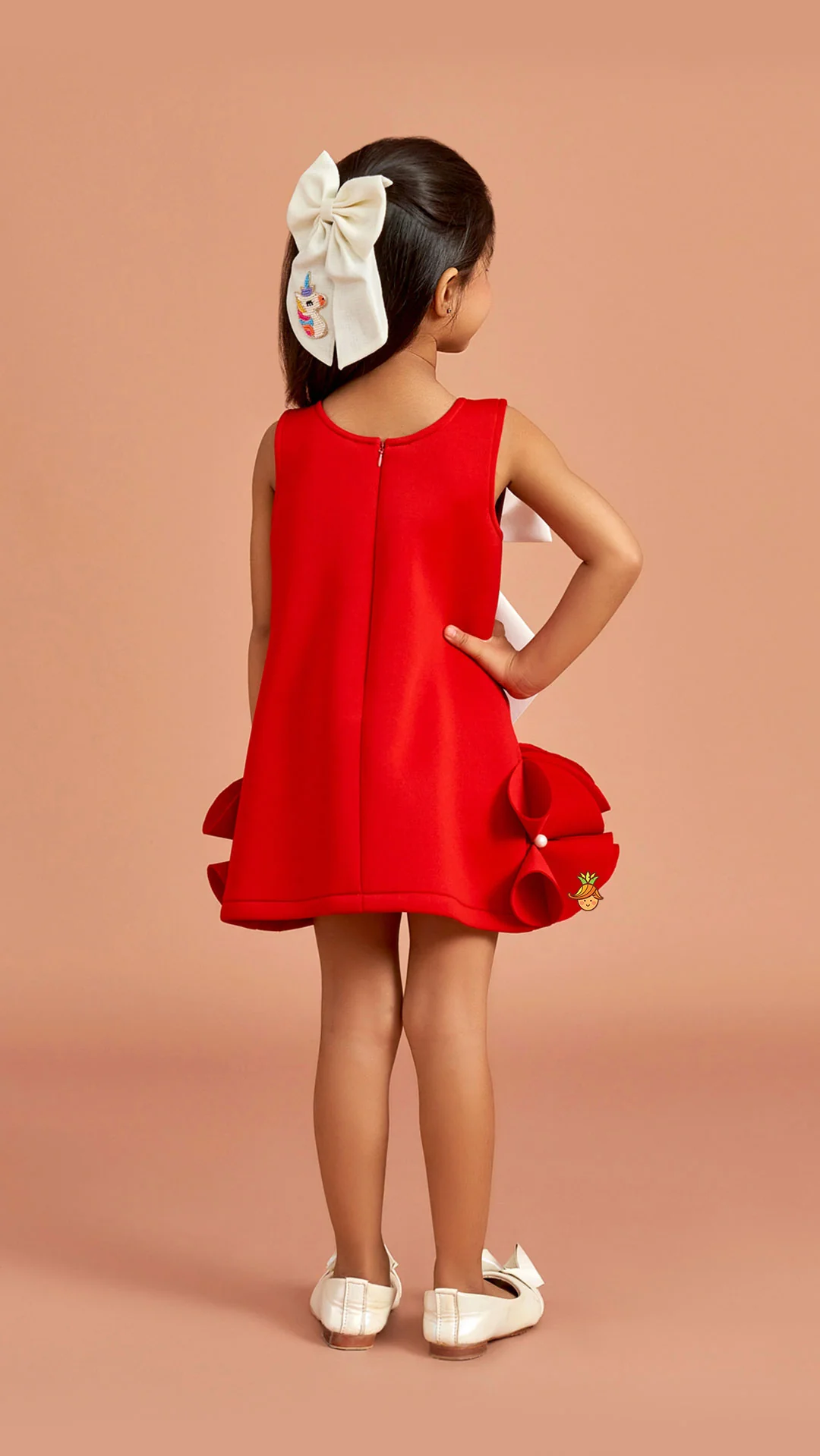 Red Ruffle Hem Dress With Bow Adornment - Image 8