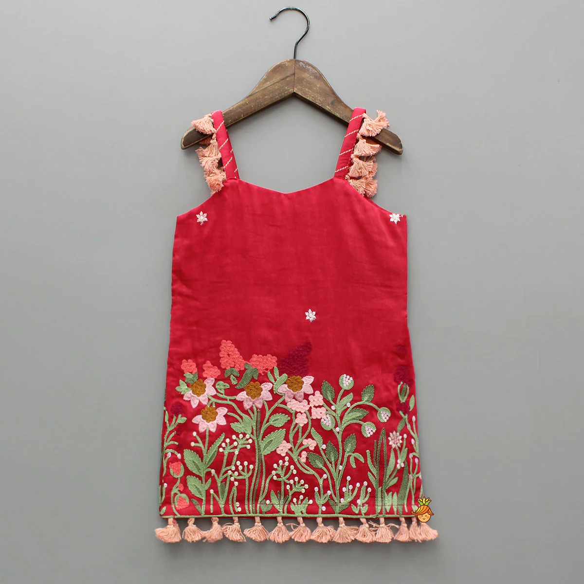 Red Sleeveless Floral Embroidered Kurti With Palazzo And Dupatta - Image 4