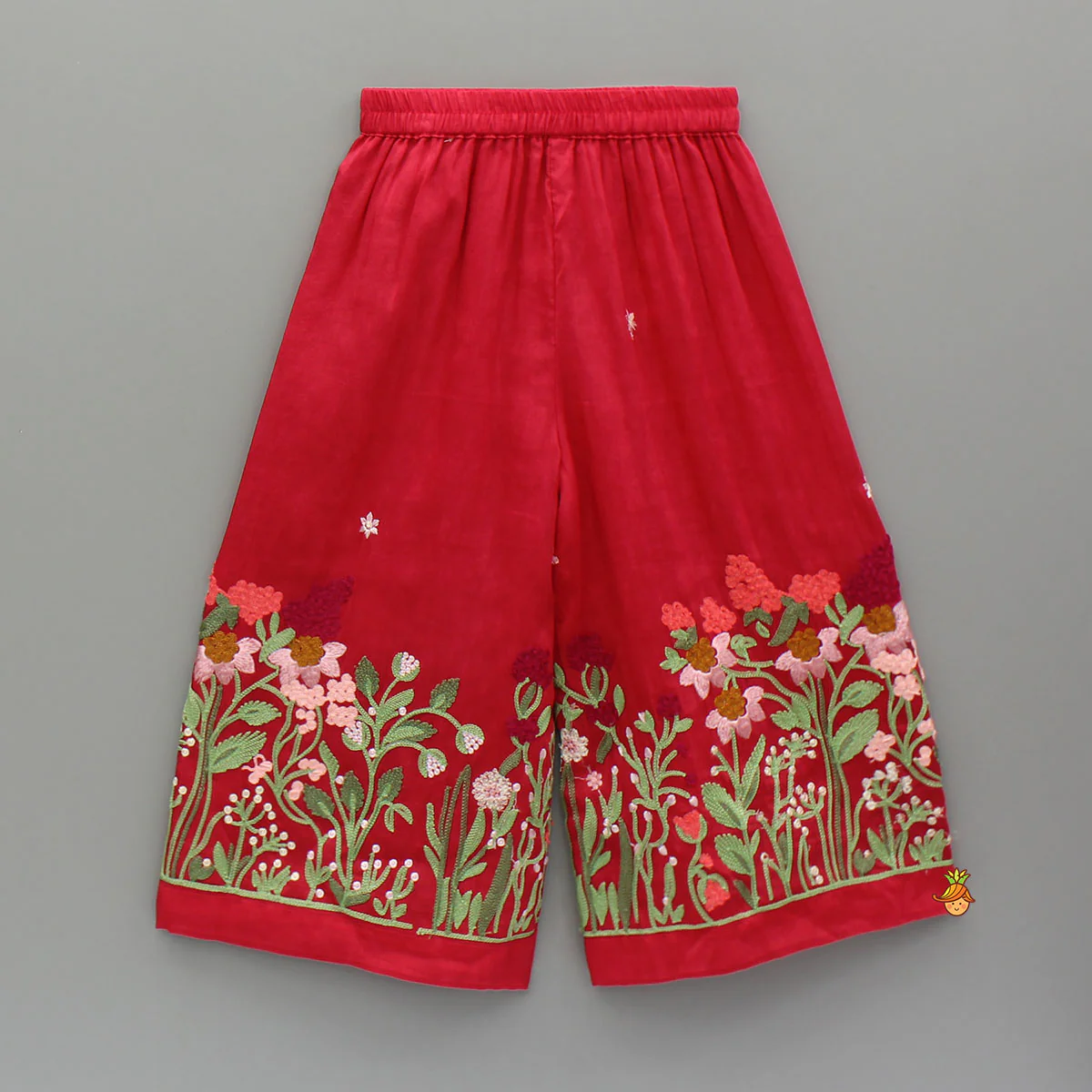Red Sleeveless Floral Embroidered Kurti With Palazzo And Dupatta - Image 5