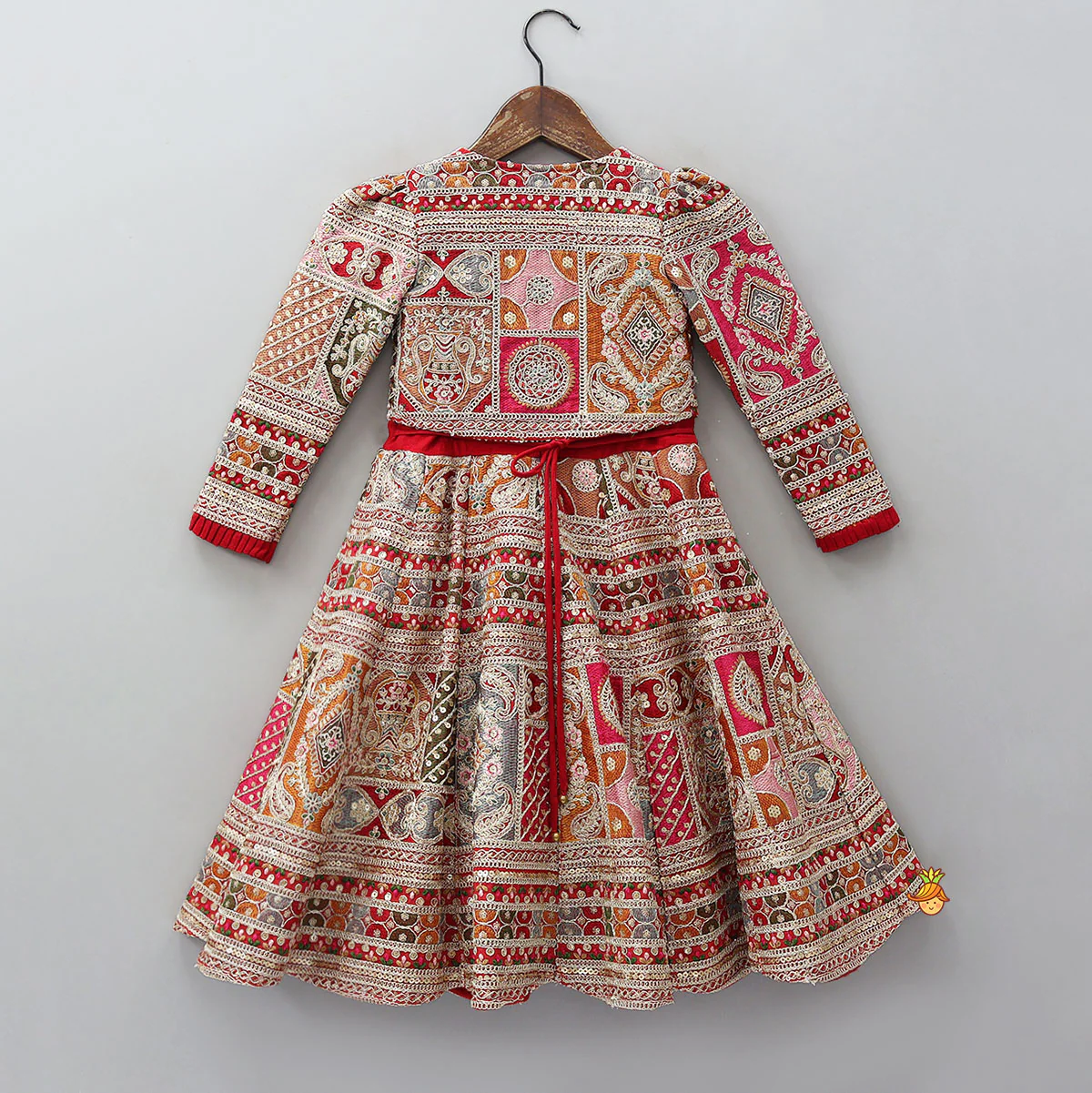 Red Strappy Heavy Embroidered Kurti With Matching Embroidered Jacket - Image 2